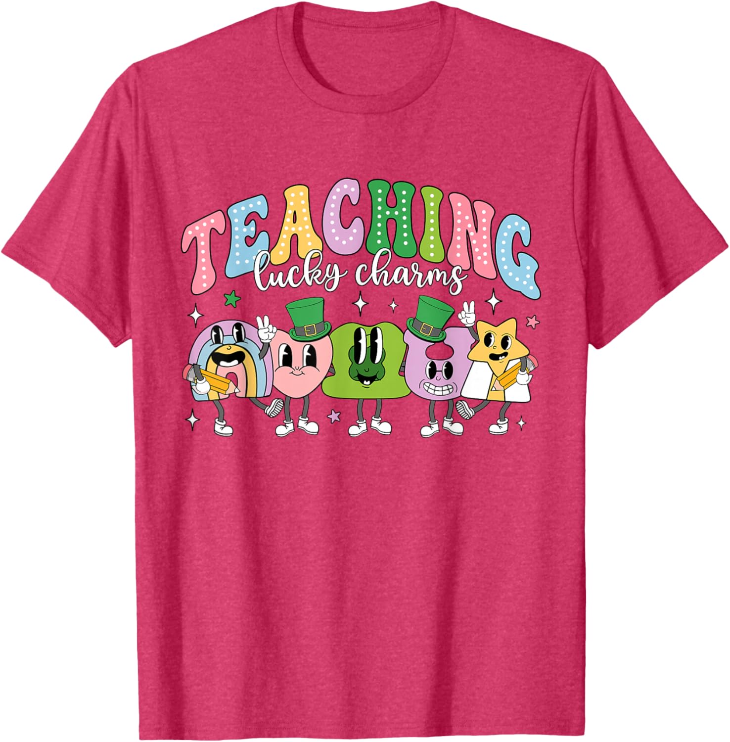 Funny Retro St Patricks Day T-Shirt for Teachers with Lucky Charms Design - 16