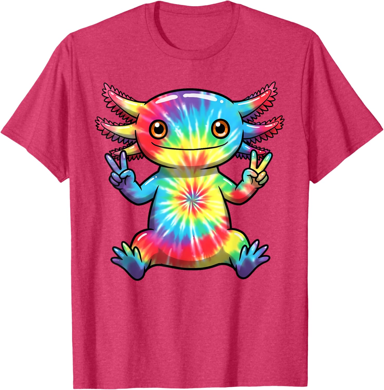 Cute Axolotl Peace Sign Tie-Dye T-Shirt for Colorful Hippie Vibes - 4