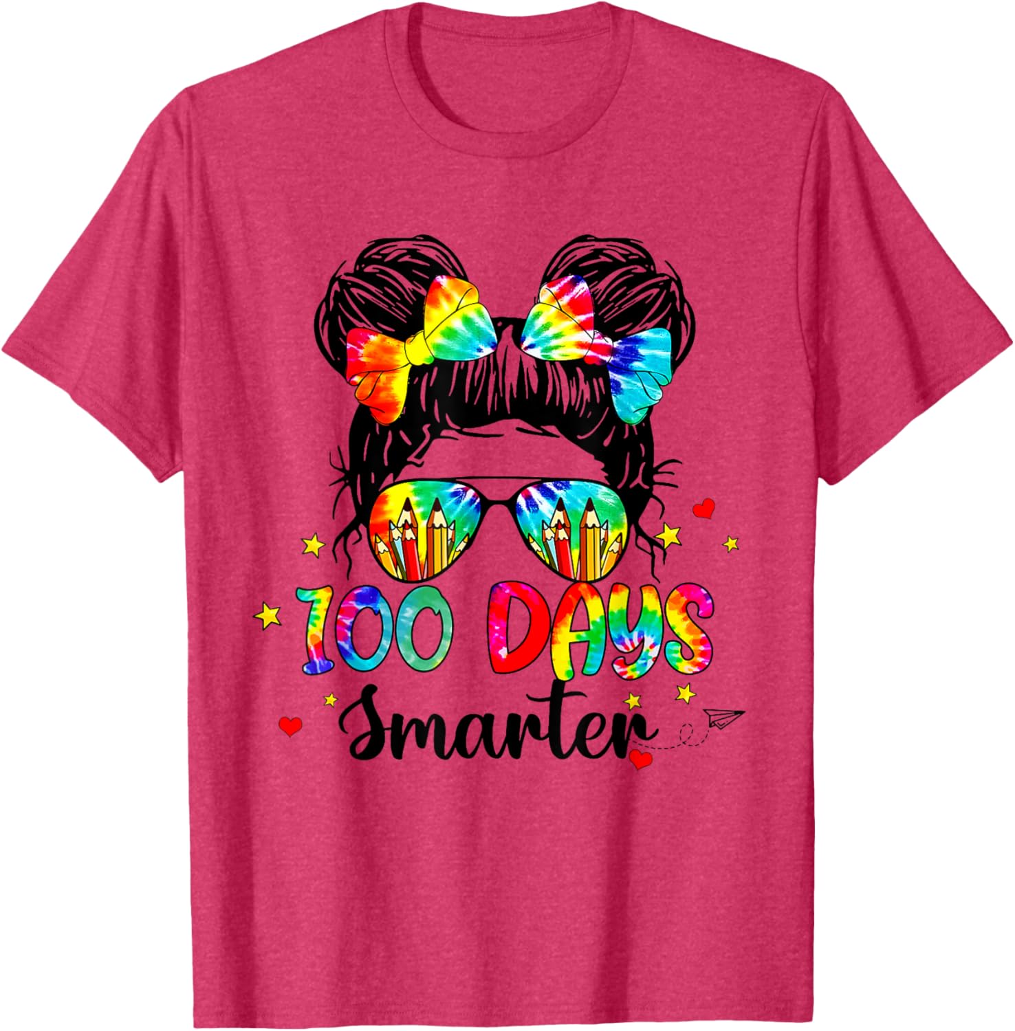 Cute Tie Dye Messy Bun 100 Days of School Shirt for Kids - 15