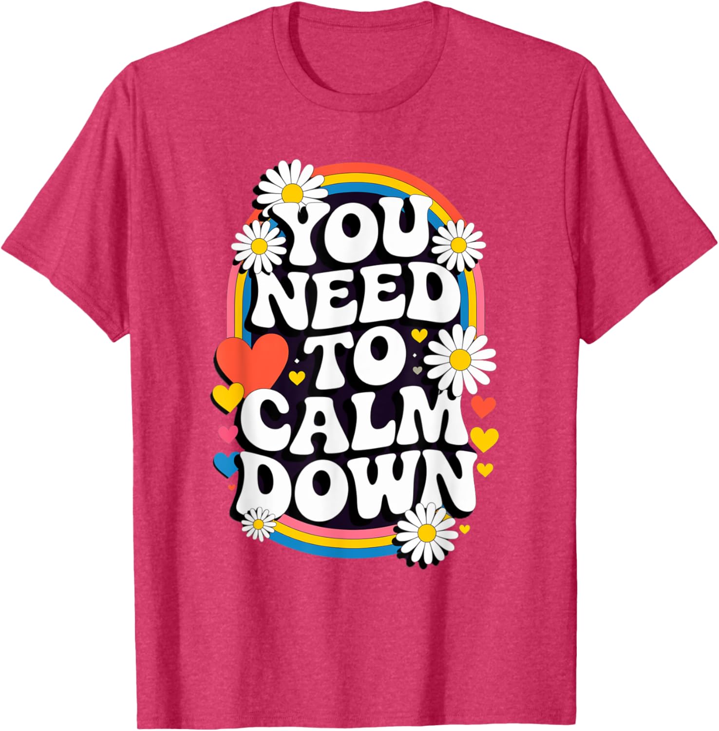 Groovy Rainbow Daisy T-Shirt for Calm Vibes and Fun Gifts - 6