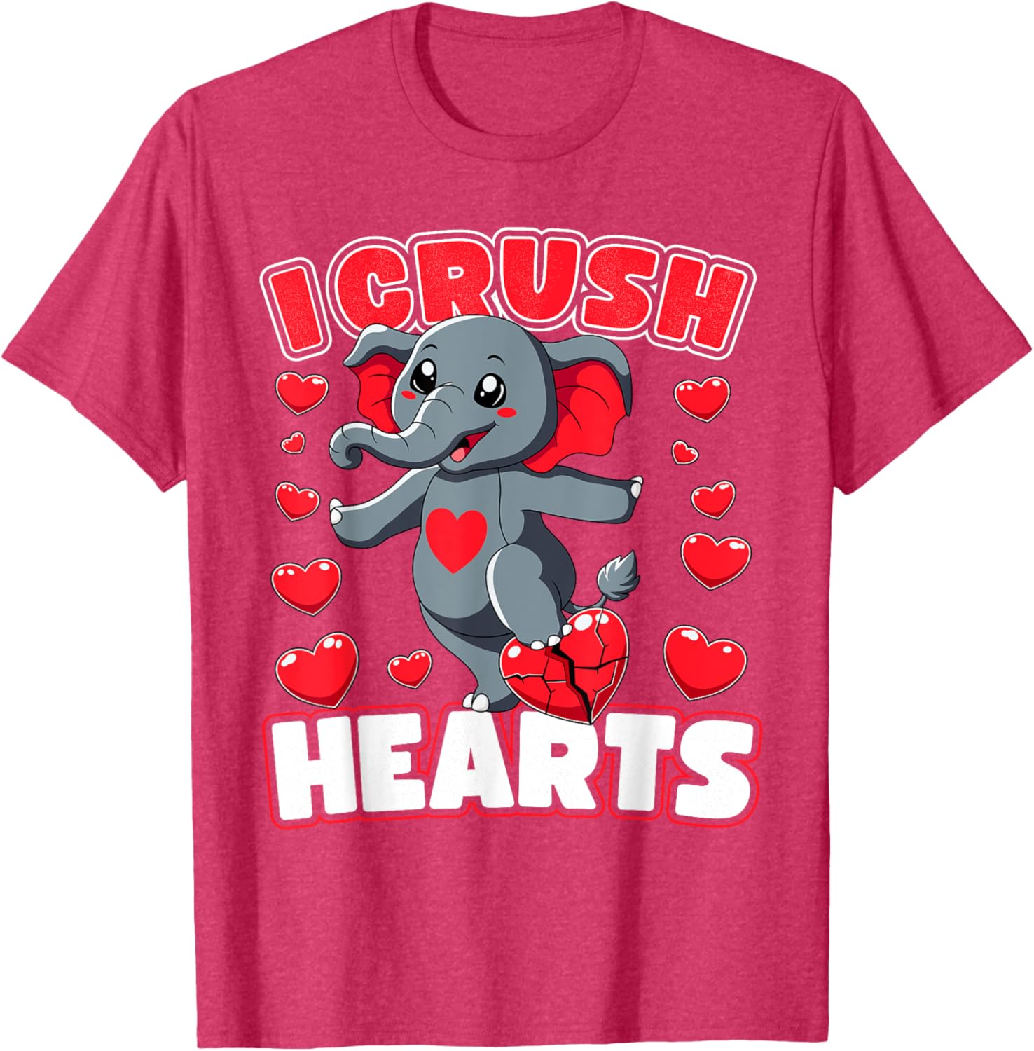 I Crush Hearts Elephant Valentine's Day T-Shirt for Boys and Toddlers - 7