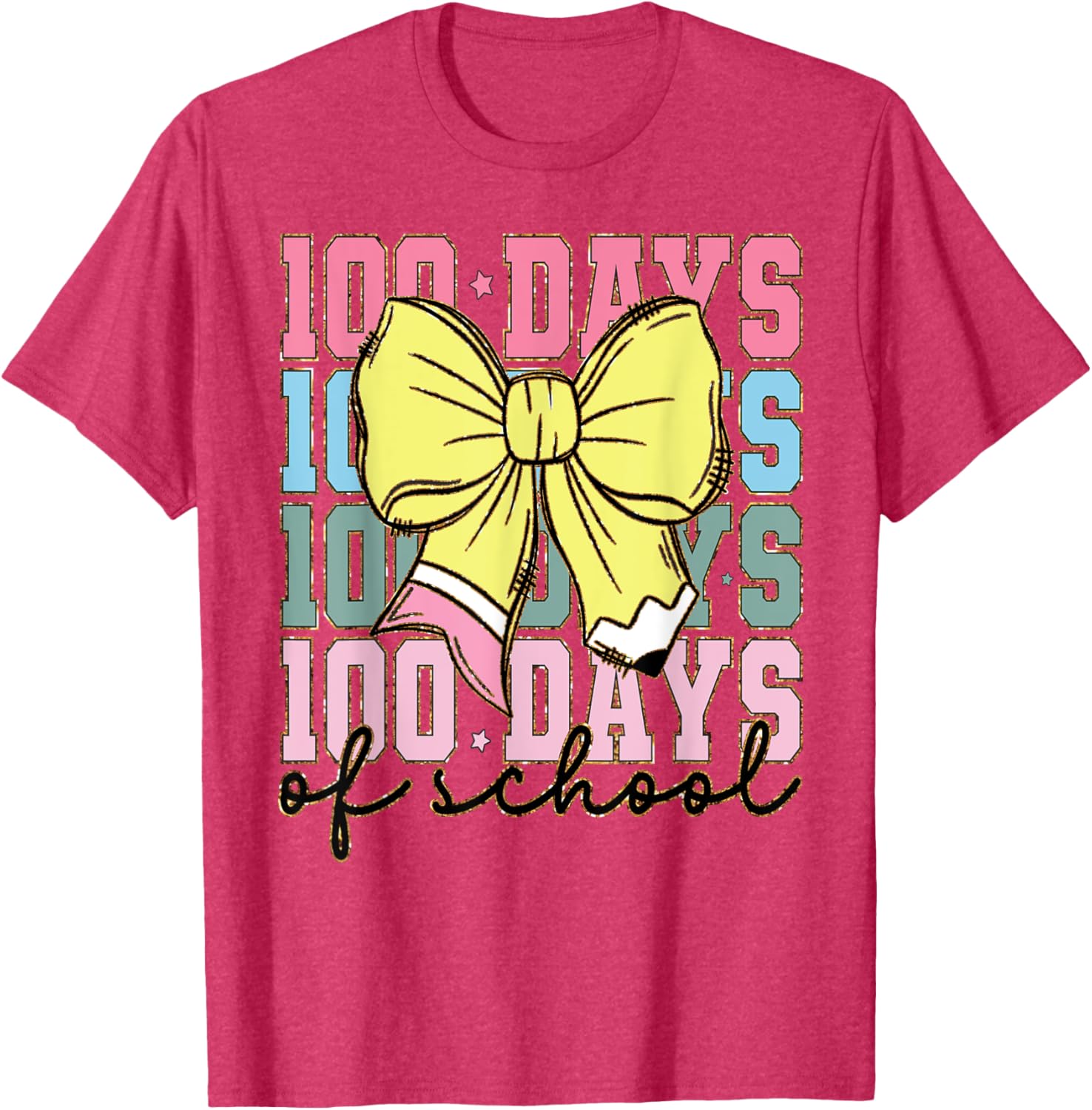 Cute 100 Days of School Coquette Bow T-Shirt for Girls - 1
