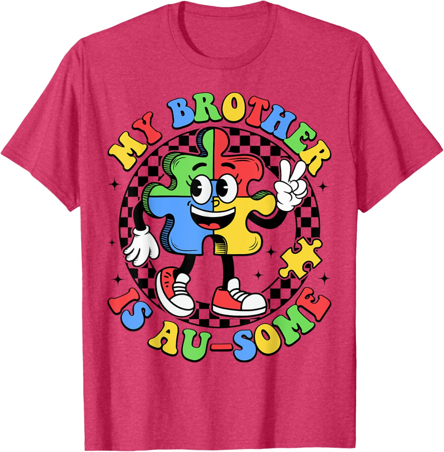 Retro My Brother is Awesome Autism Awareness T-Shirt for Sisters - 15