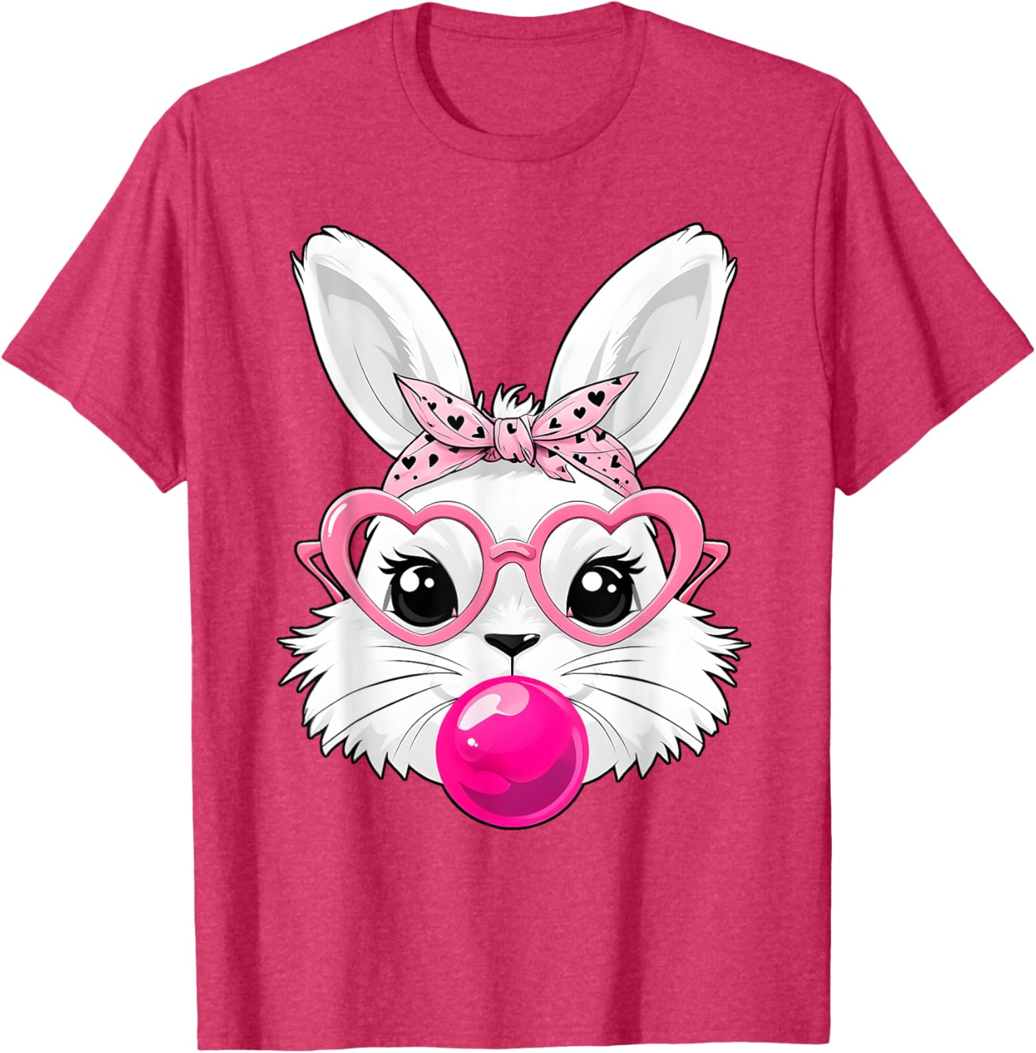 Cute Bunny Face T-Shirt with Heart Glasses for Easter Day Fun - 14