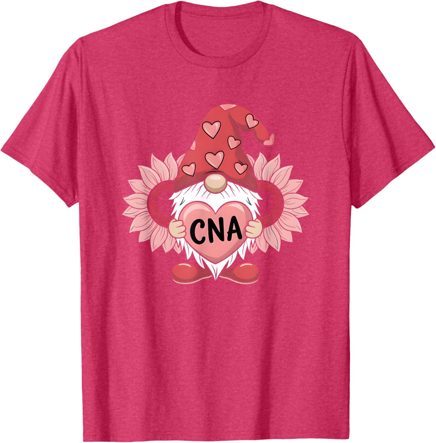 CNA Nurse Gnome Heart Sunflower Valentine's Day T-Shirt Gift Idea - 11