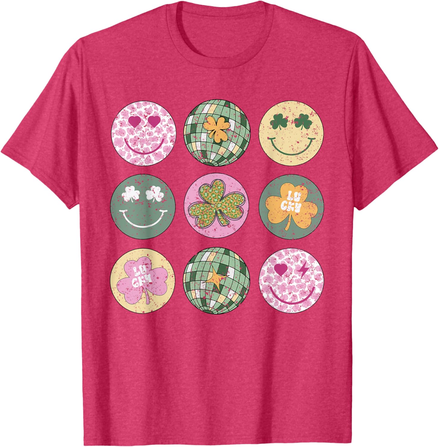 Shamrock Smile Face Disco Ball T-Shirt for Retro St Patricks Day Fun - 5
