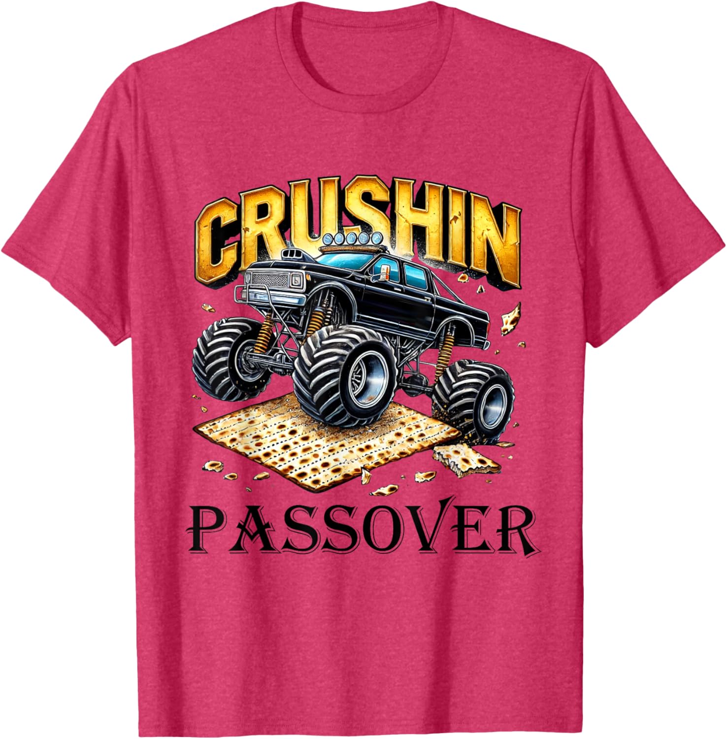 Funny Crushin' Passover Monster Truck Matzah T-Shirt for Celebrations - 1
