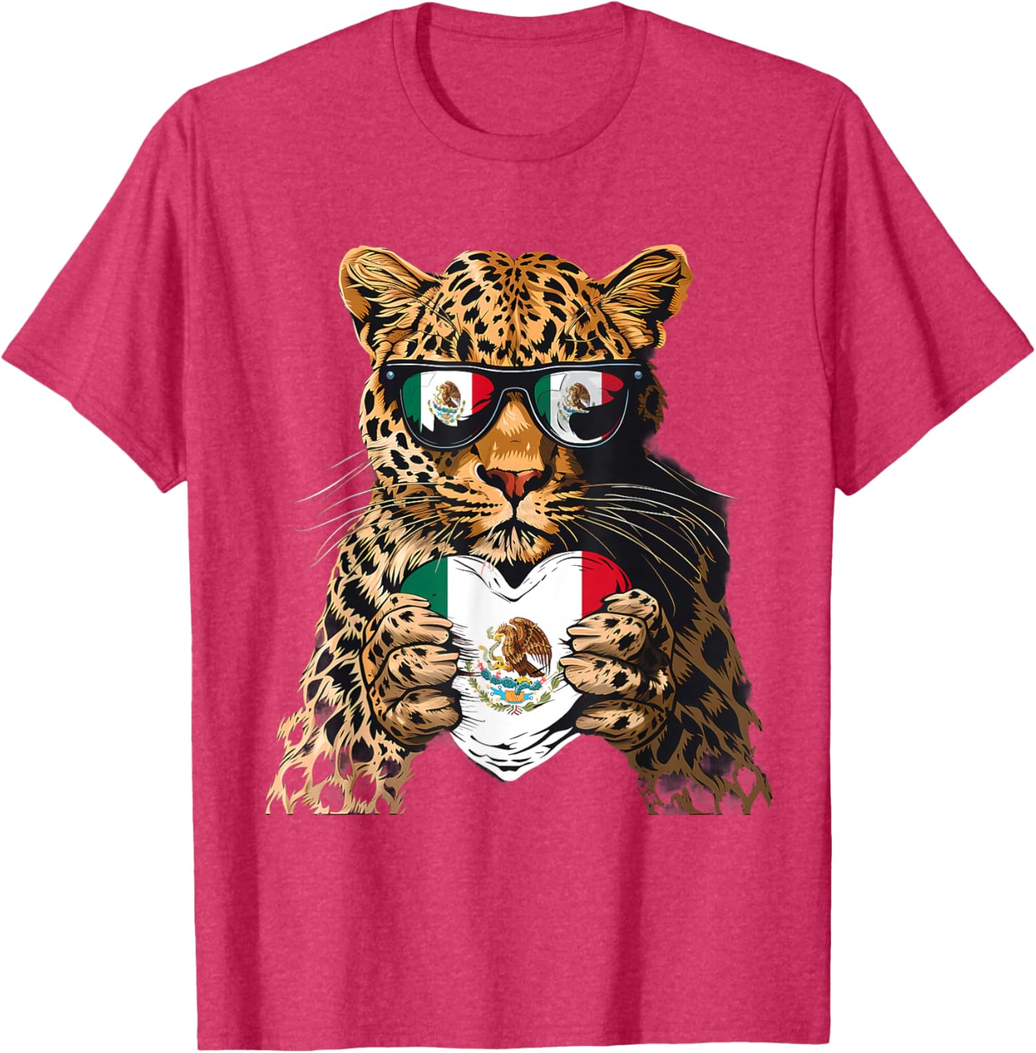 Mexico Flag Heart Leopard Sunglasses T-Shirt for Proud Mexican Roots - 9