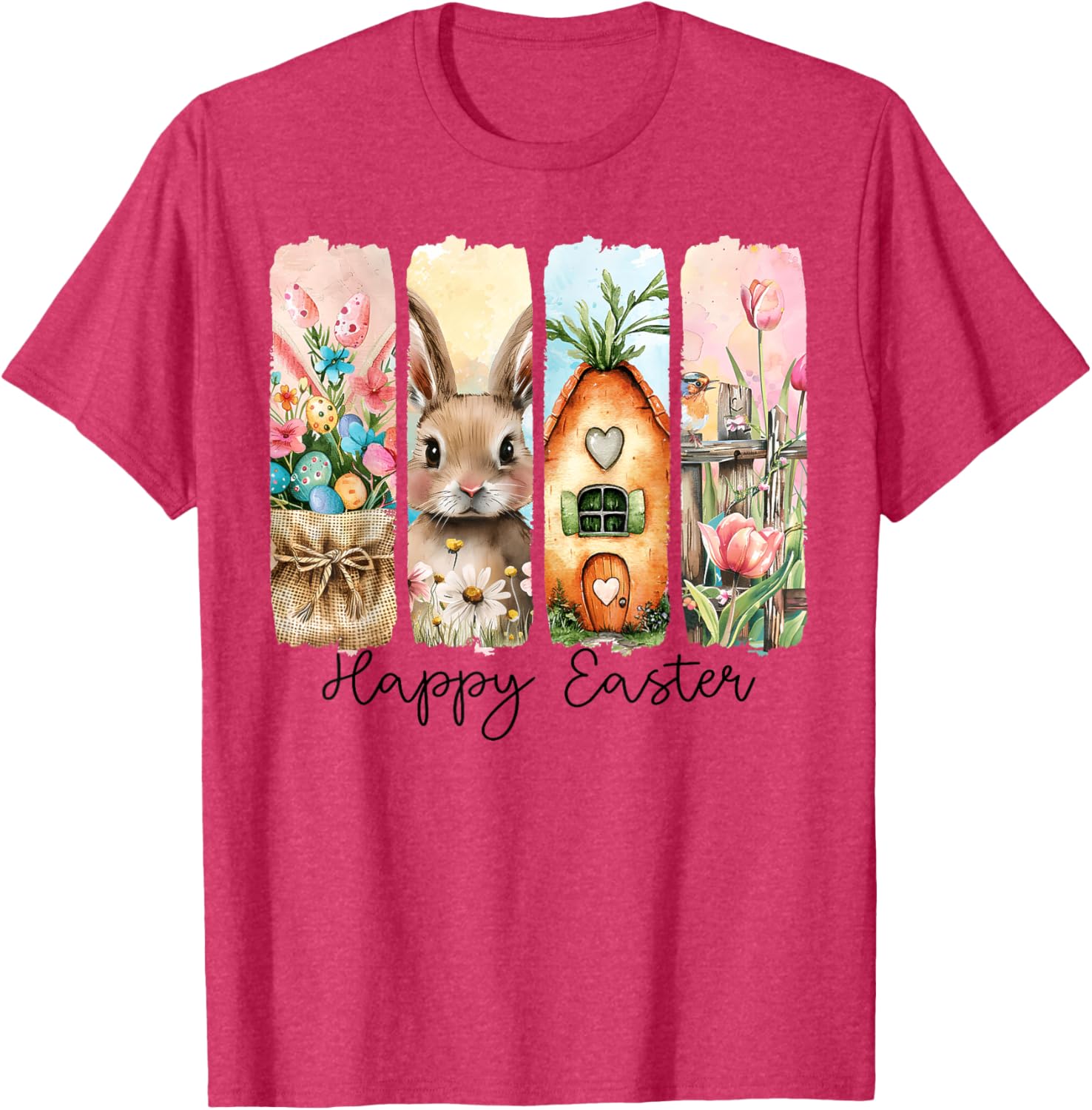 Retro Bunny Easter T-Shirt with Floral Eggs for Spring Celebrations - 6
