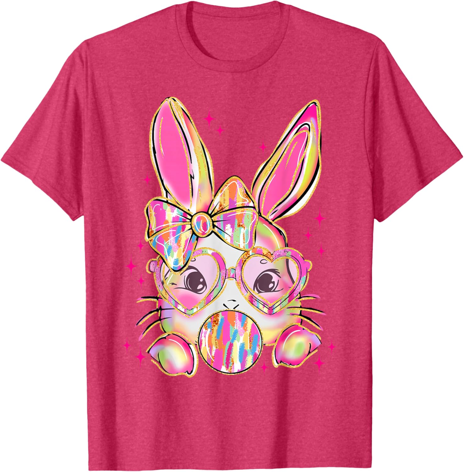 Cute Brushstroke Bunny Blowing Bubble Gum Easter Bow T-Shirt for Kids - 12