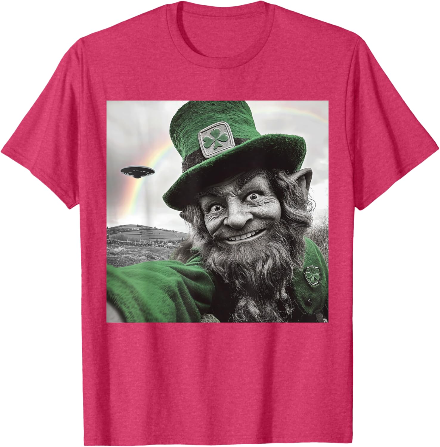 Funny St Patricks Day Rainbow Leprechaun UFO Selfie T-Shirt for Everyone - 22