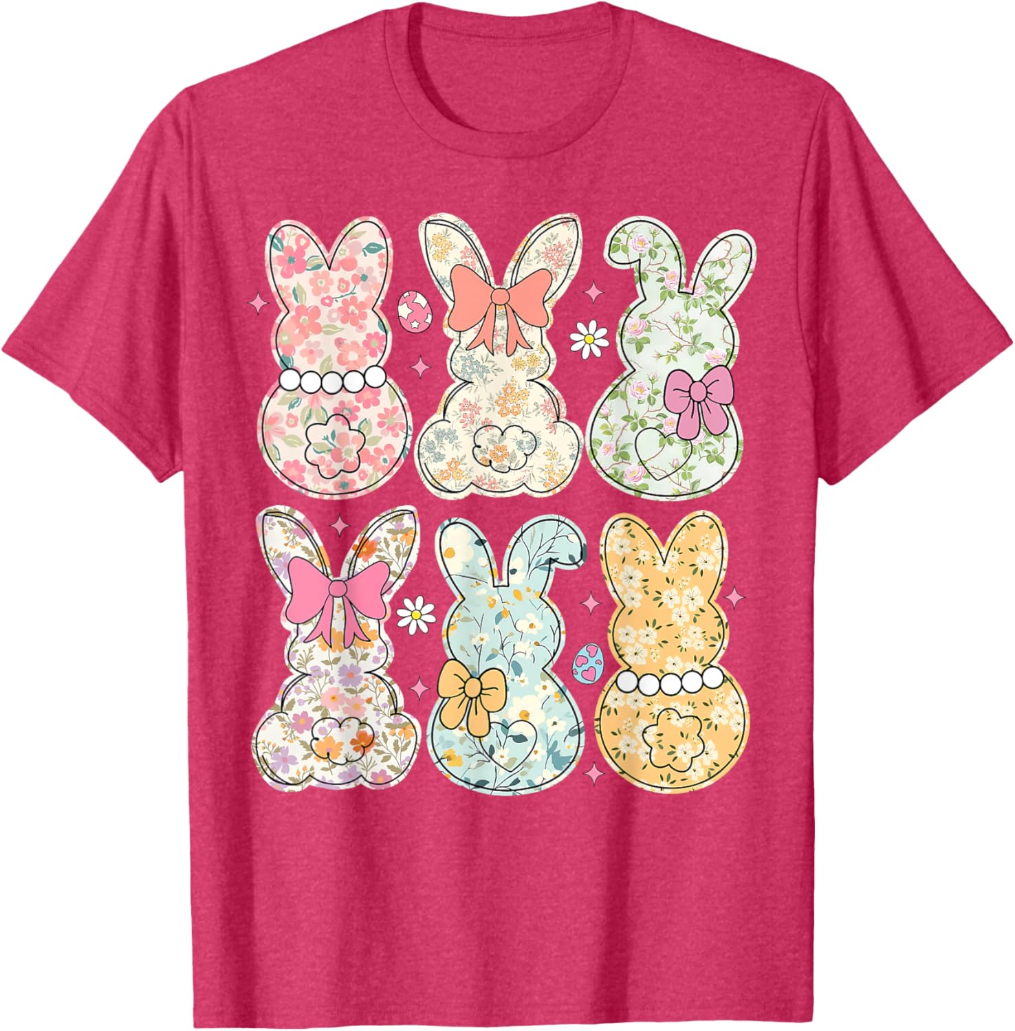 Coquette Bow Easter Bunny Retro Boho Flower T-Shirt for Women and Girls - 18
