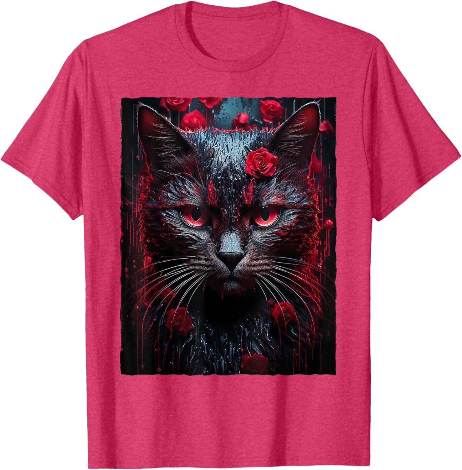 Black Cat with Red Roses T-Shirt for Men, Women, Girls, and Kids - 2