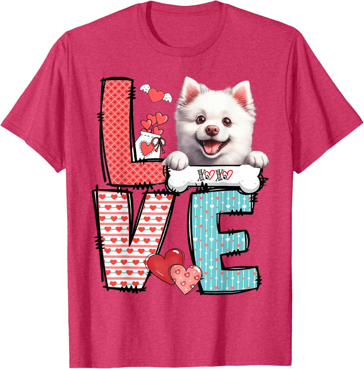 Love American Eskimo Dog Valentine's Day T-Shirt for Dog Lovers - 12
