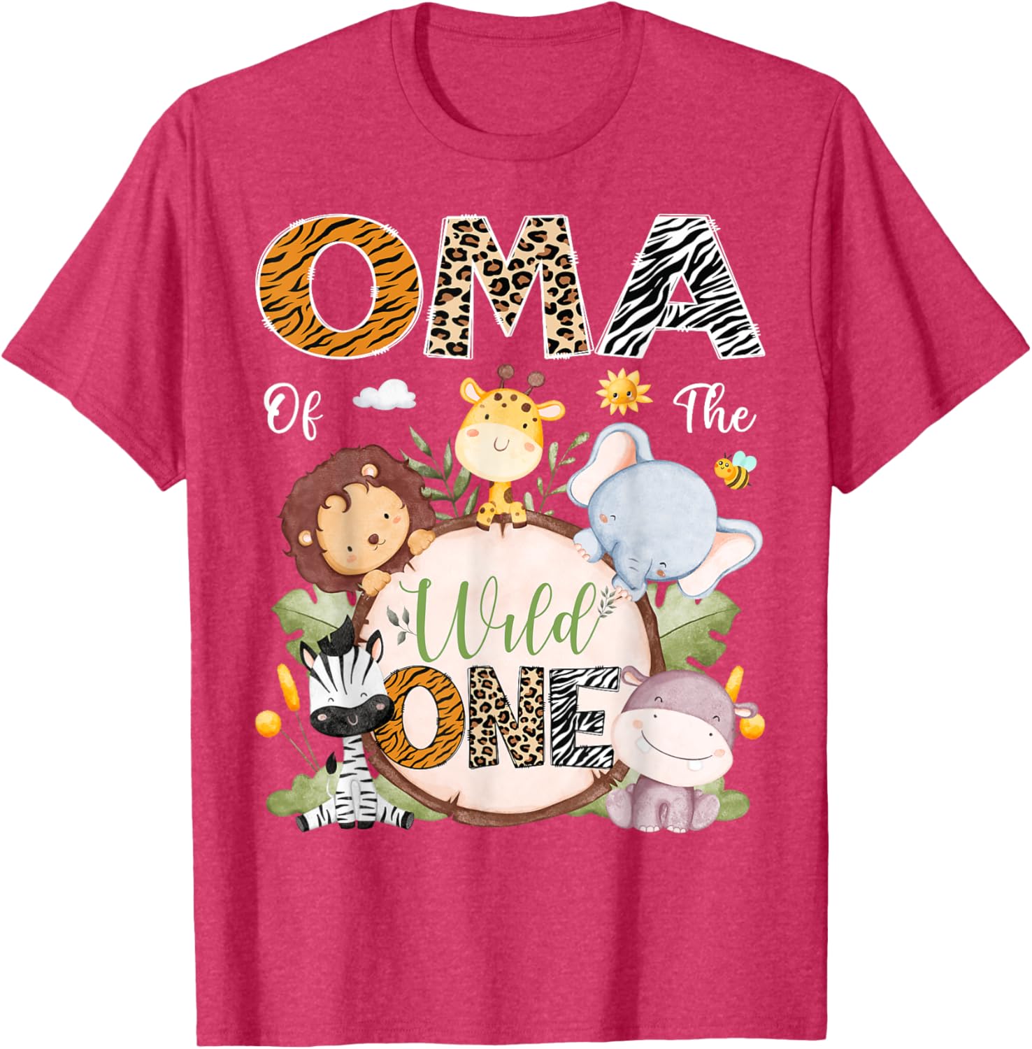 Oma Of The Wild One First Birthday Safari Jungle Animals T-Shirt - 5