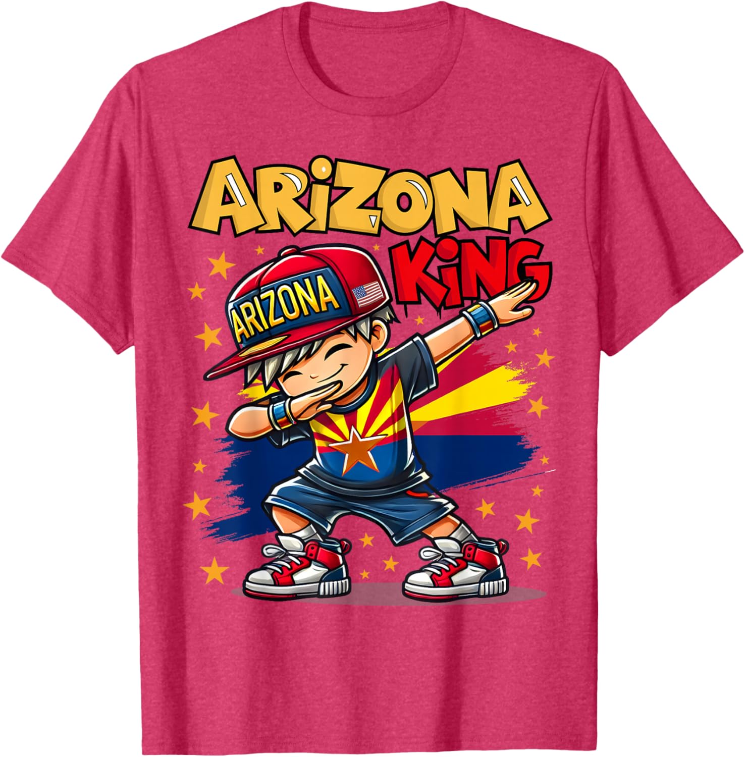 Cool Arizona King Dabbing Kids T-Shirt with Flag Design for Fun Fashion - 4
