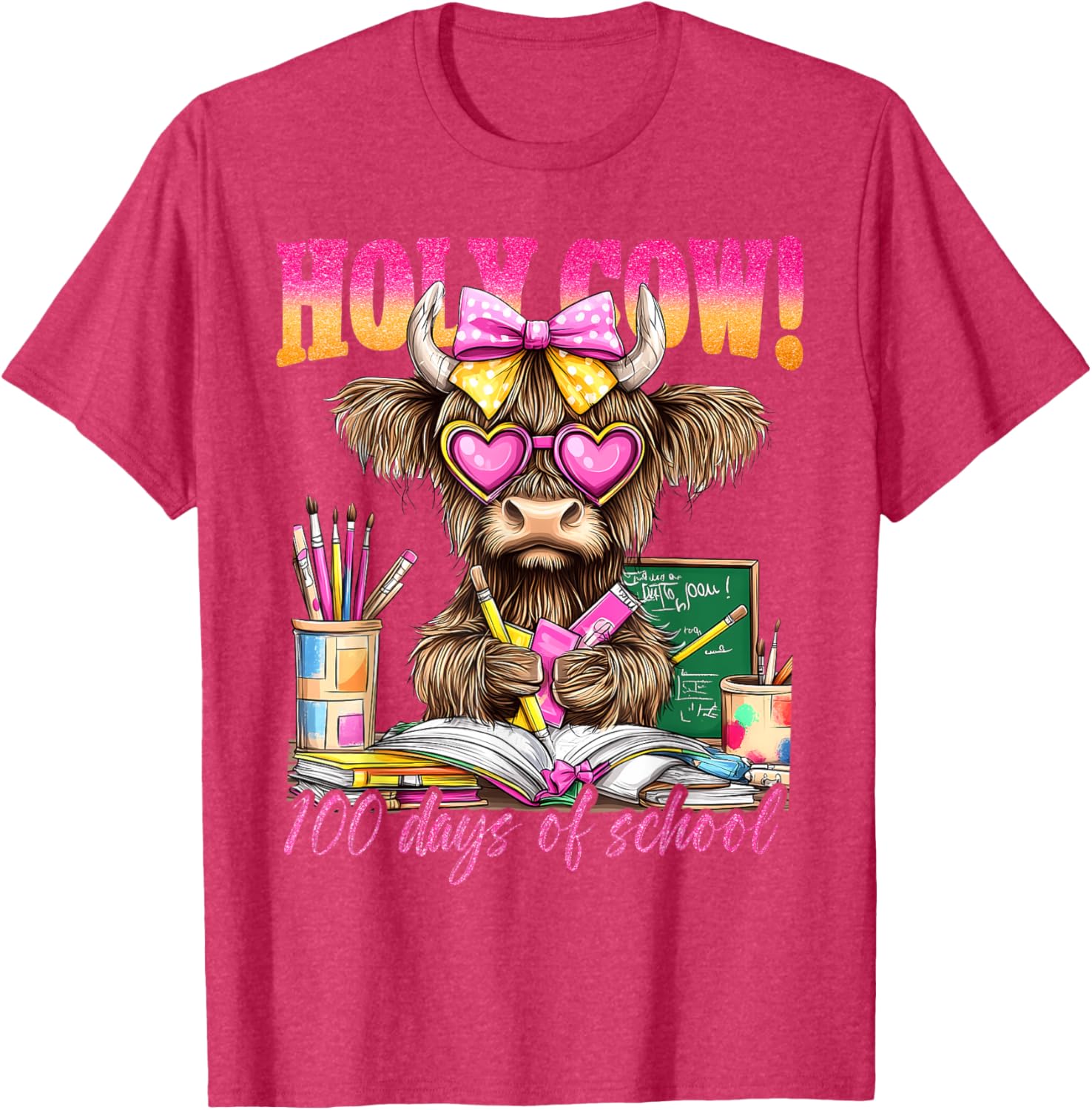 Cute Highland Cow 100 Days of School T-Shirt for Teachers and Kids - 3