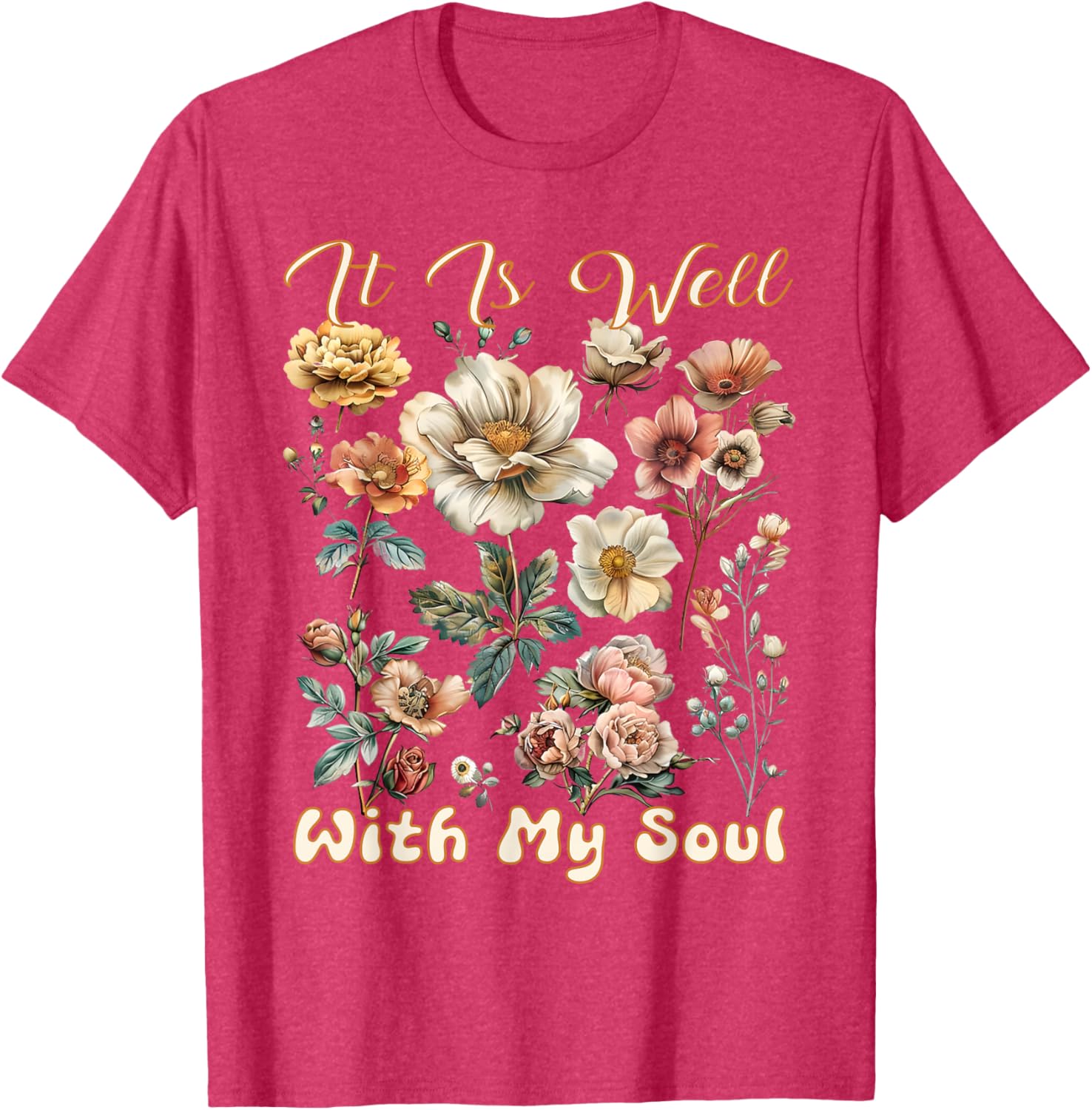 Boho Wildflower T-Shirt It Is Well With My Soul Faith Inspired Design - 8
