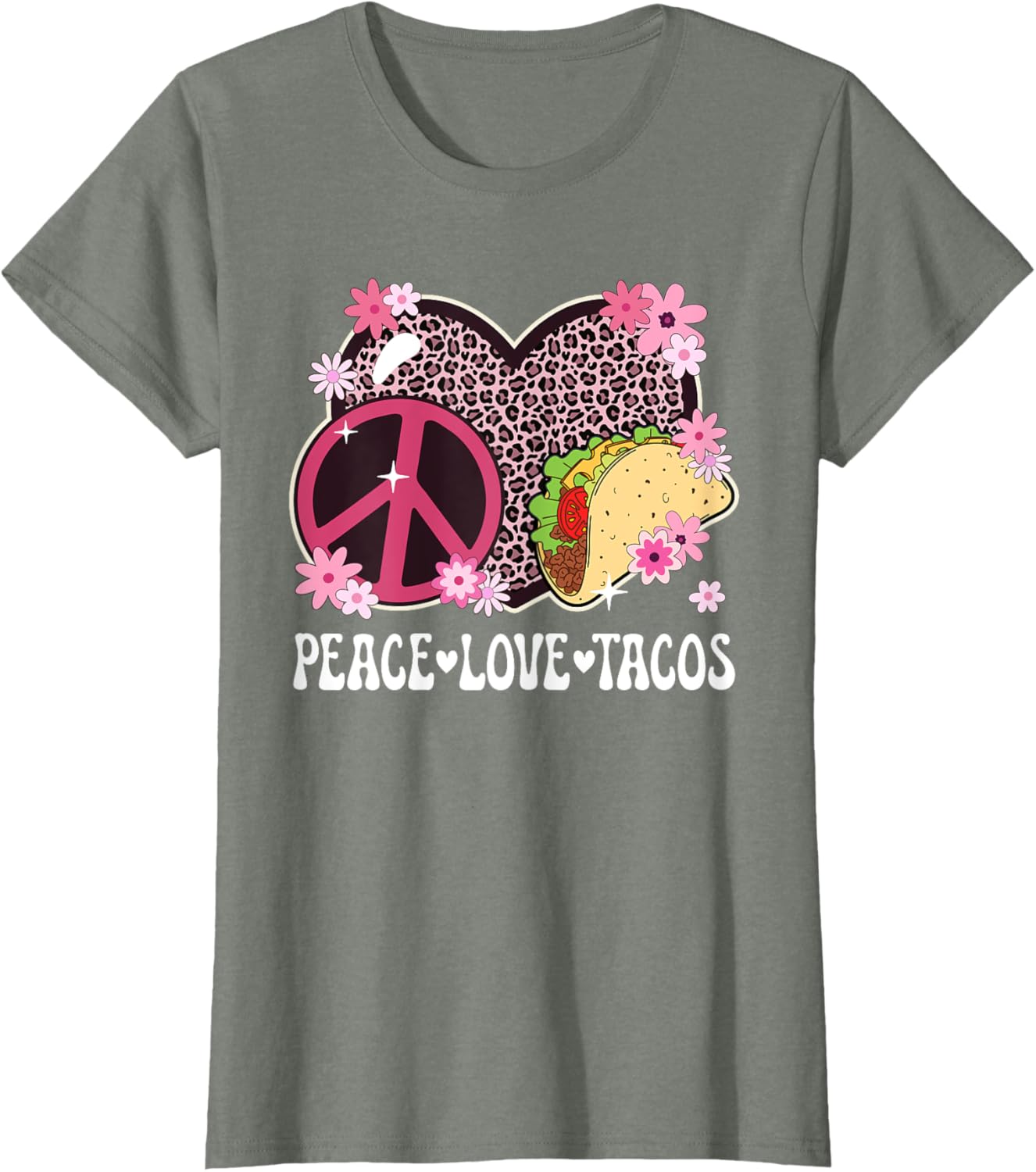 Peace Love Tacos Leopard Print Taco Tuesday T-Shirt for Women - 12