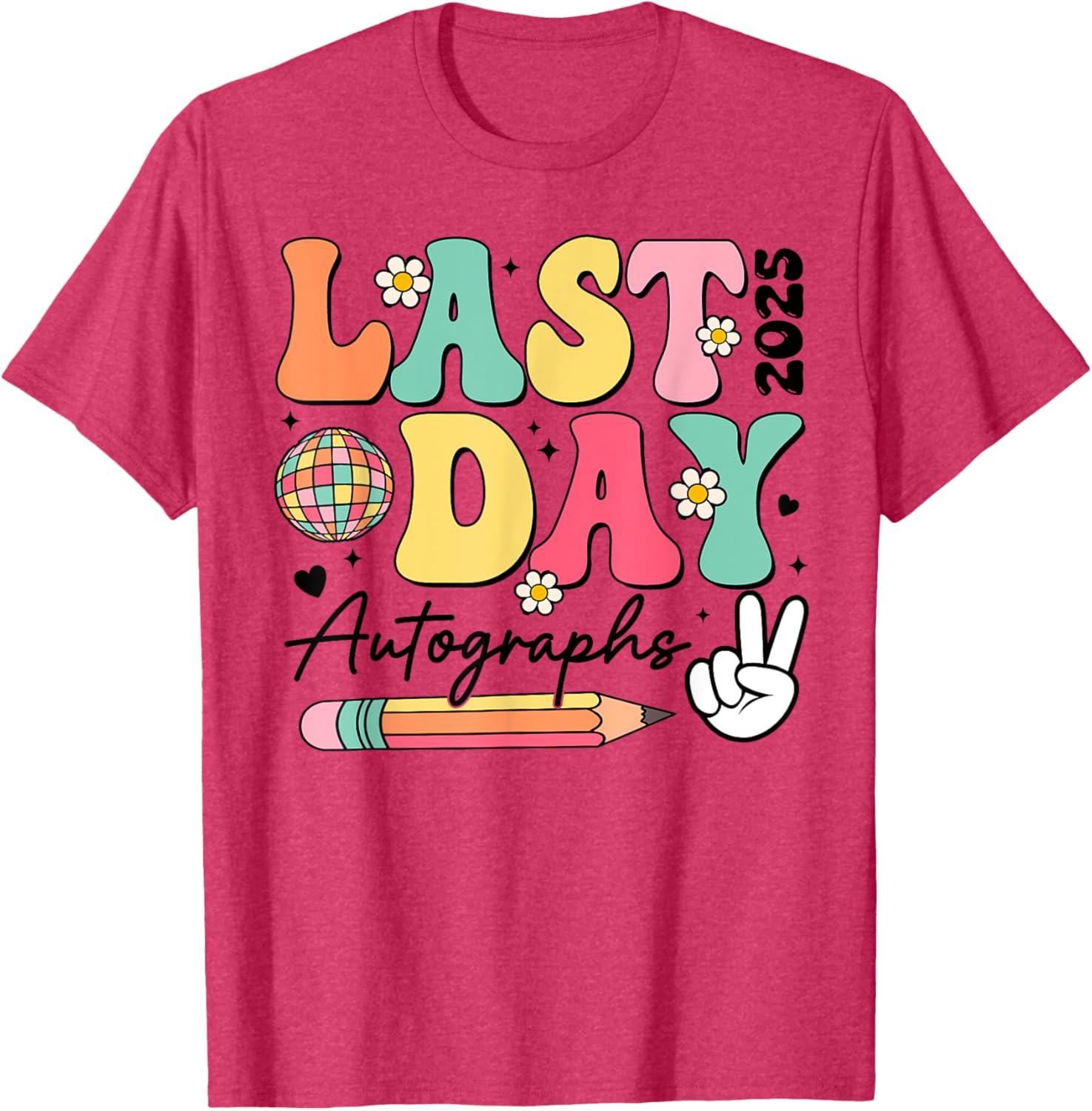 Last Day of School 2024-2025 Retro Cute Autographs T-Shirt for Kids - 9