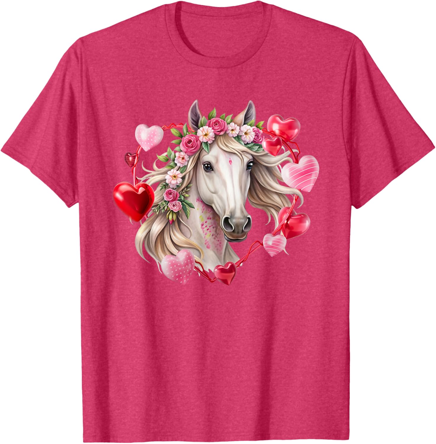 Happy Valentine's Day Equestrian T-Shirt with Horse and Hearts Design - 21