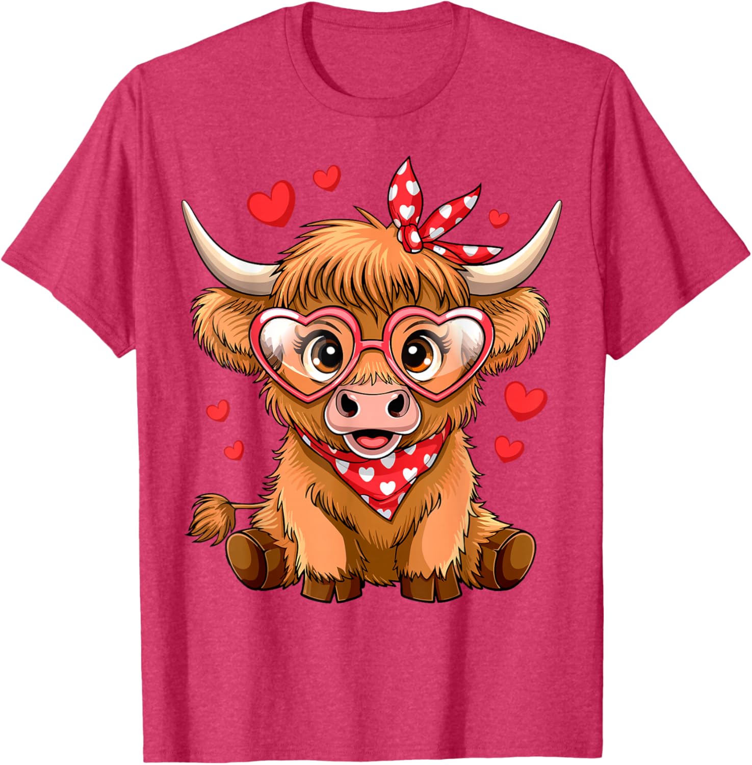 Funny Highland Cow Valentine's Day T-Shirt with Heart Design for Women - 11