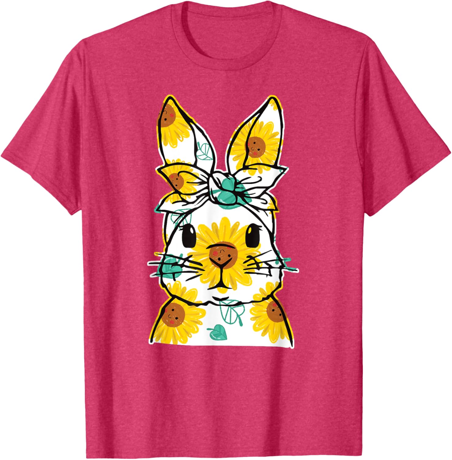 Happy Easter Bunny Sunflower Women's T-Shirt Cute Rabbit Face Design - 5
