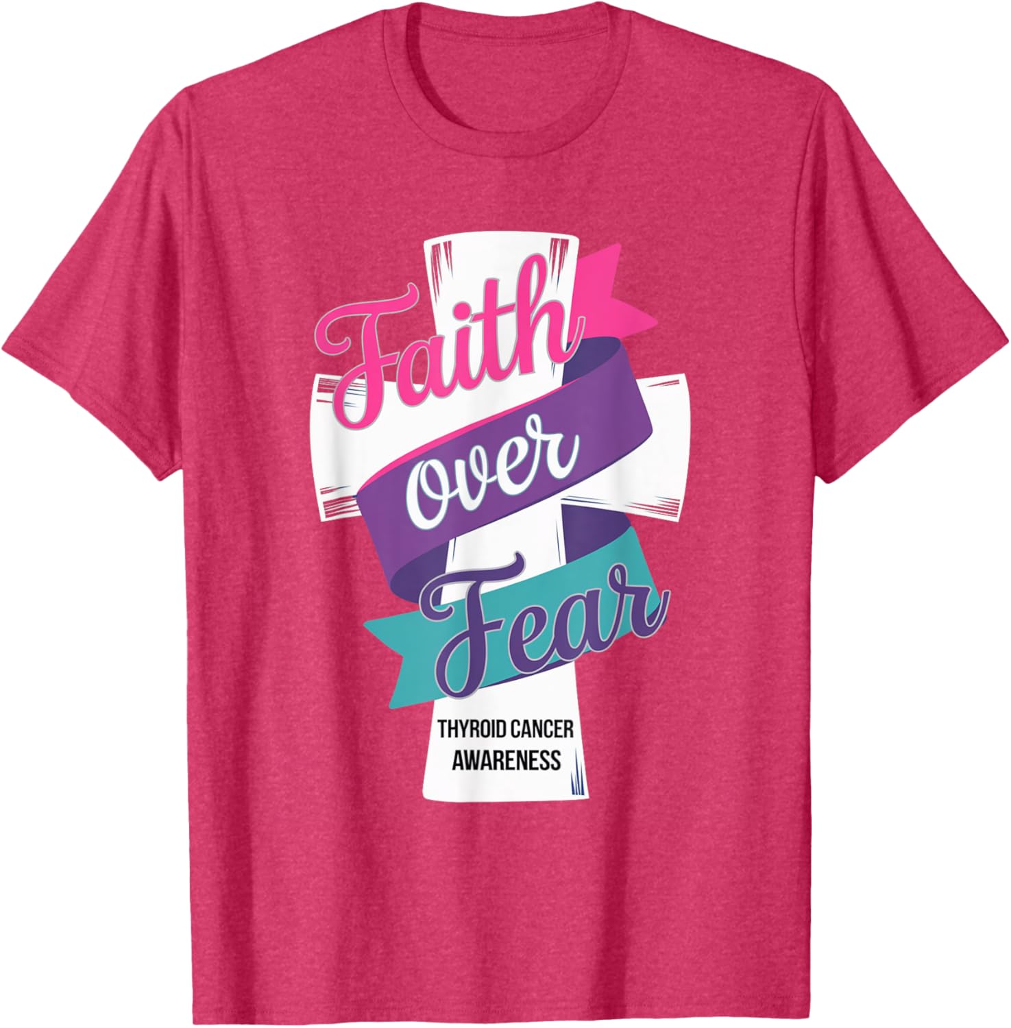 Faith Over Fear Thyroid Cancer Awareness T-Shirt for Hopeful Support - 17