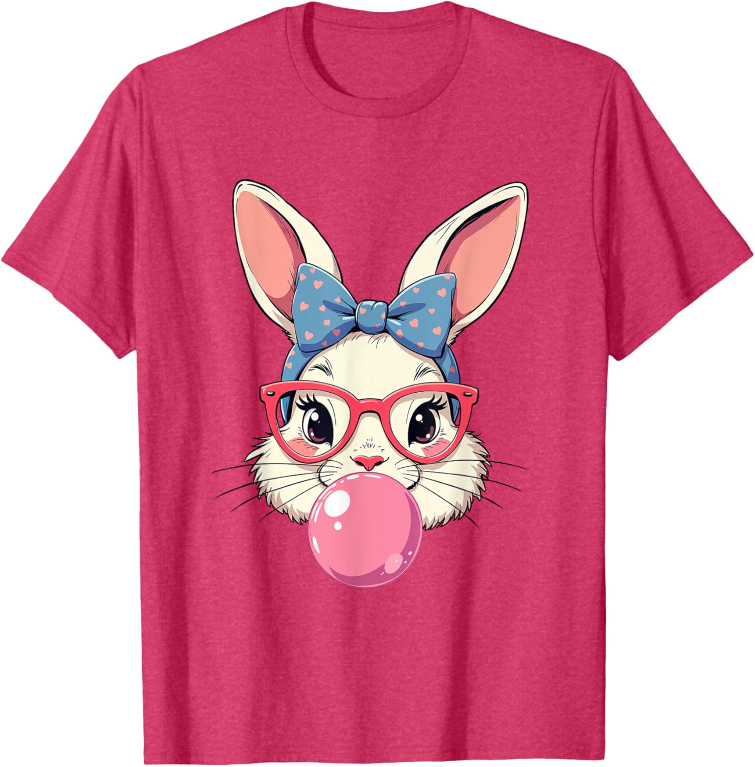 Cute Bunny Face T-Shirt with Heart Glasses and Bandana for Easter Fun - 8