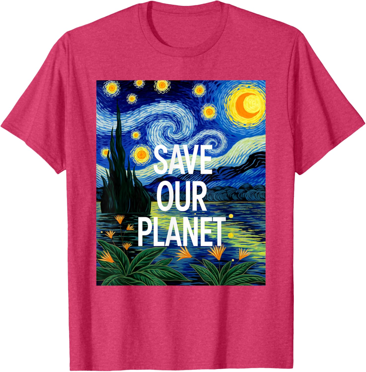 Save Our Planet Starry Night Nature Art T-Shirt for Eco Activists - 5