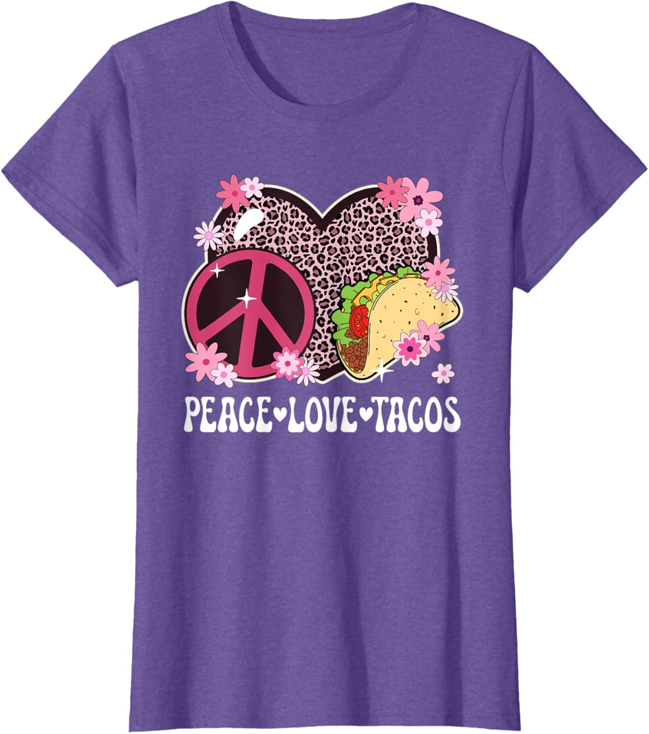 Peace Love Tacos Leopard Print Taco Tuesday T-Shirt for Women - 7
