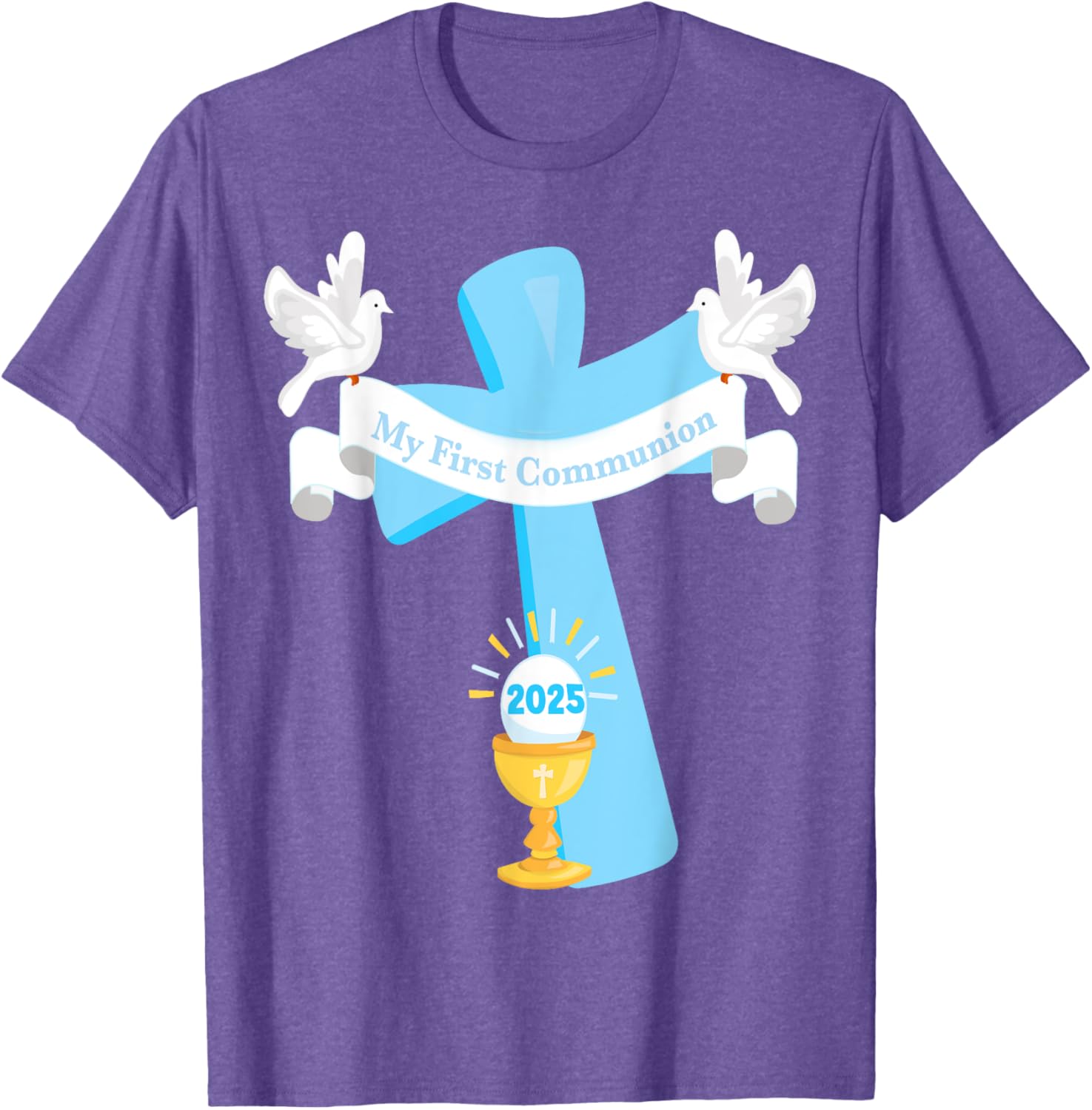 Boy's First Communion 2025 T-Shirt with Cross and Chalice Design - 12