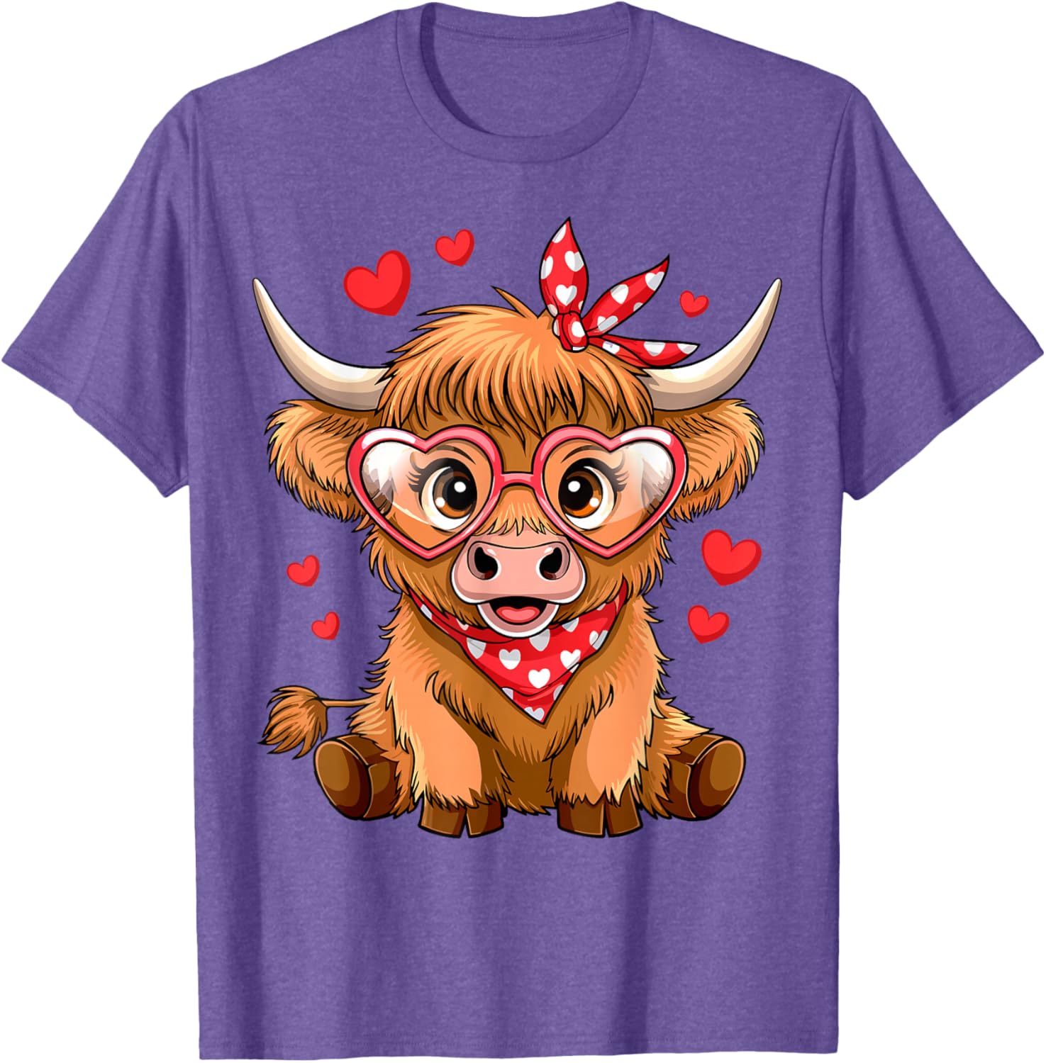 Funny Highland Cow Valentine's Day T-Shirt with Heart Design for Women - 8