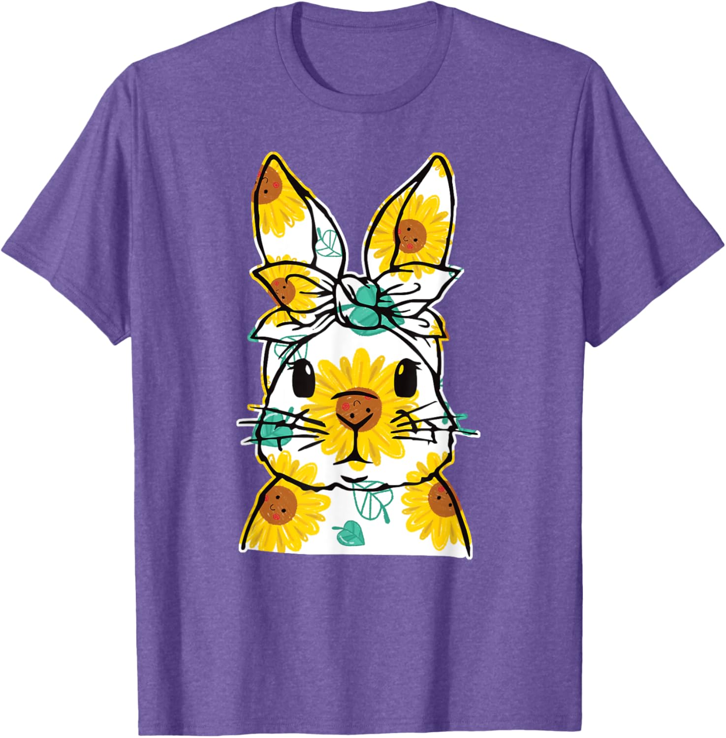 Happy Easter Bunny Sunflower Women's T-Shirt Cute Rabbit Face Design - 18