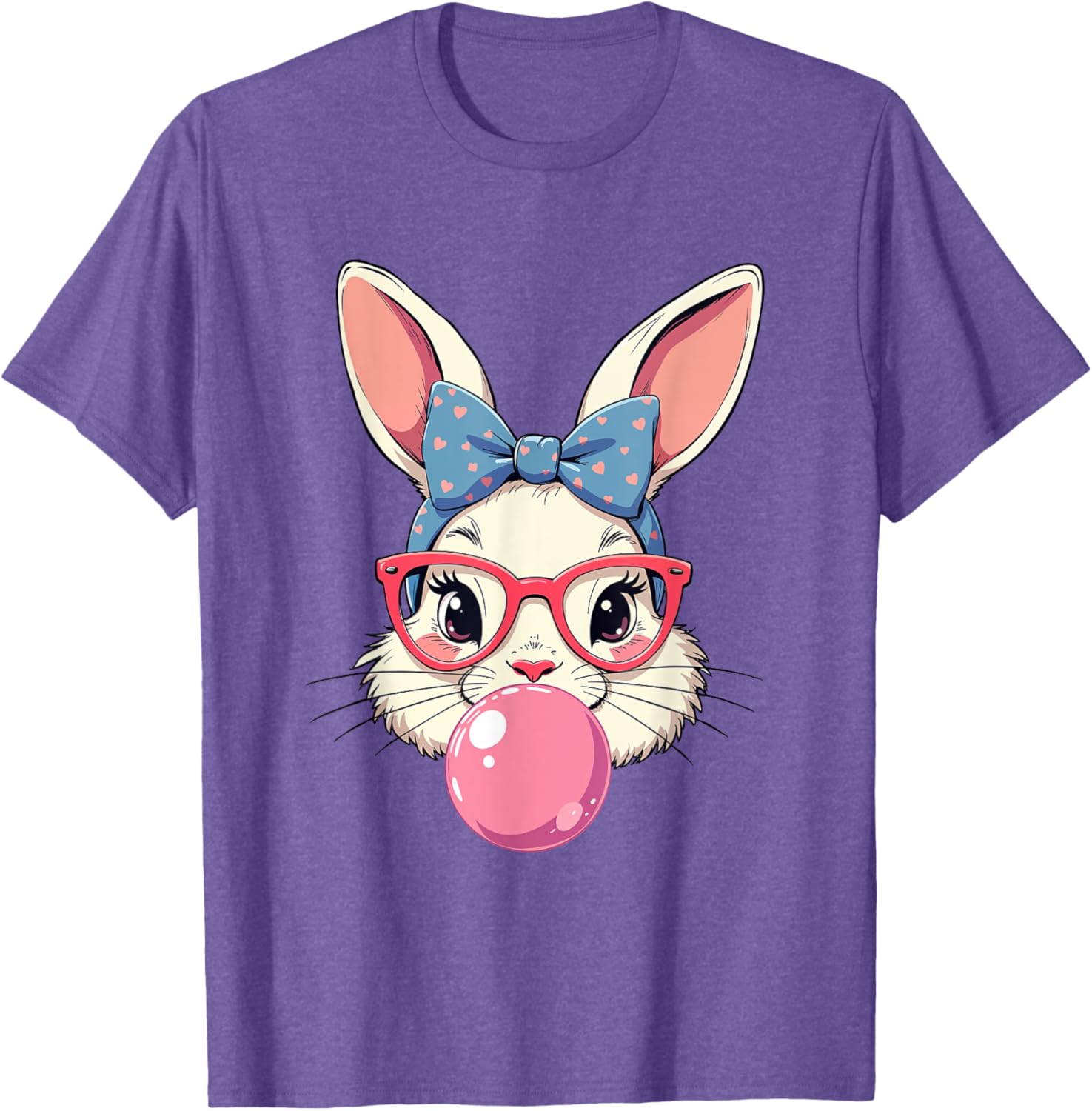 Cute Bunny Face T-Shirt with Heart Glasses and Bandana for Easter Fun - 5