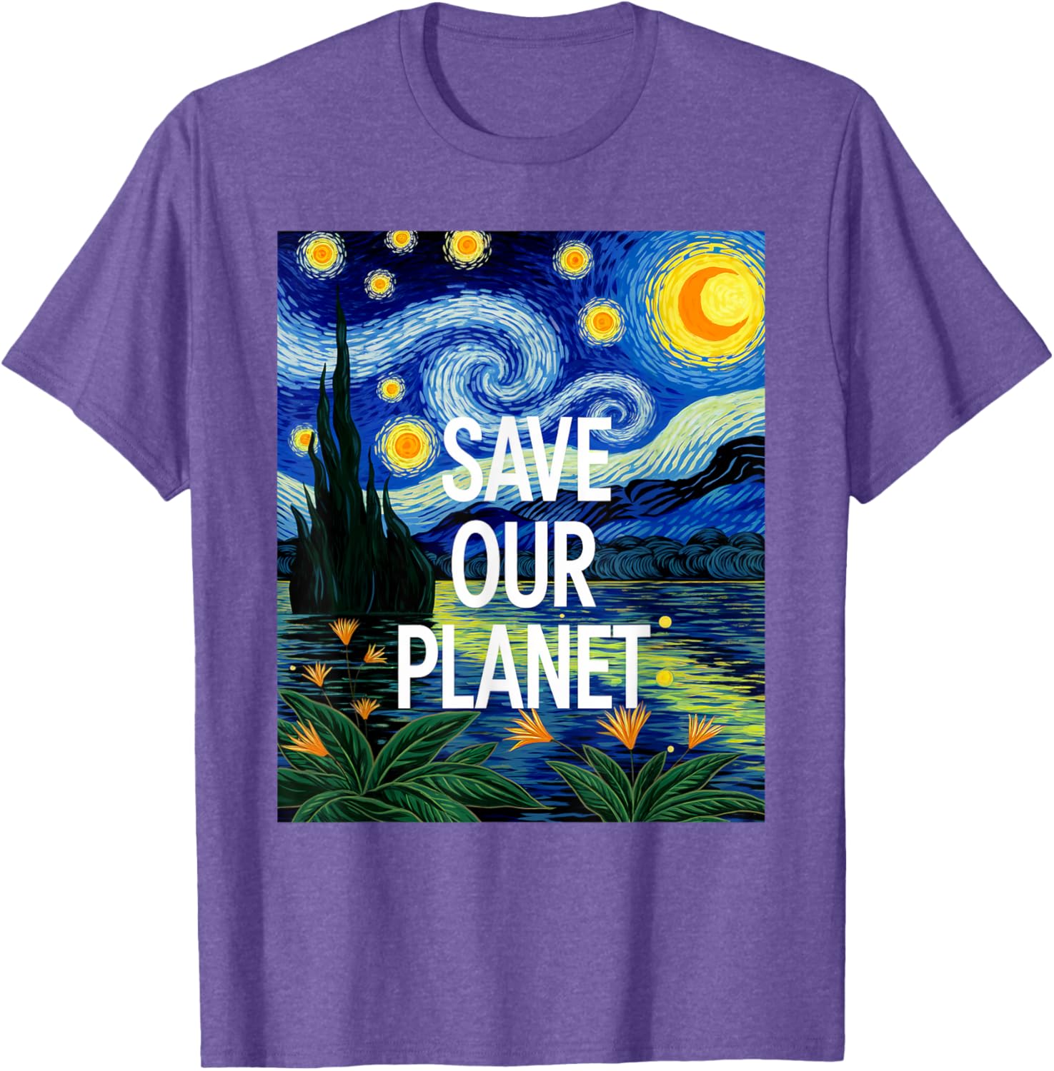 Save Our Planet Starry Night Nature Art T-Shirt for Eco Activists - 8