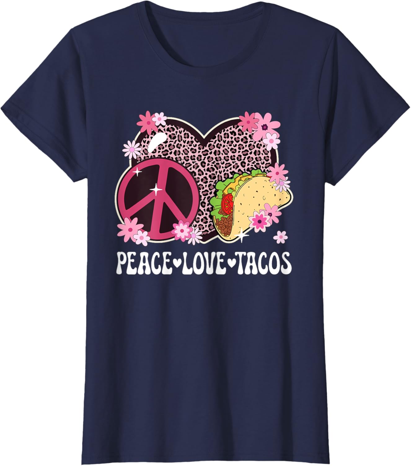 Peace Love Tacos Leopard Print Taco Tuesday T-Shirt for Women - 3