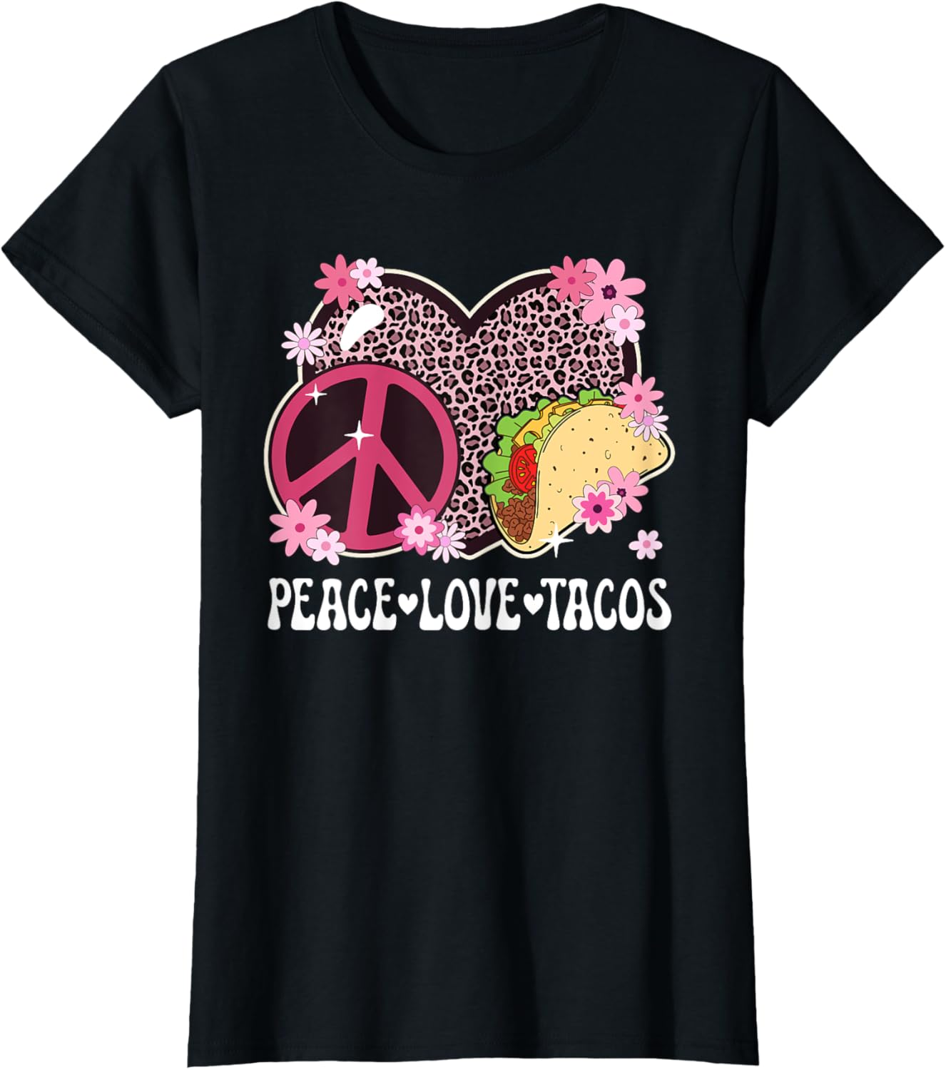 Peace Love Tacos Leopard Print Taco Tuesday T-Shirt for Women - 11