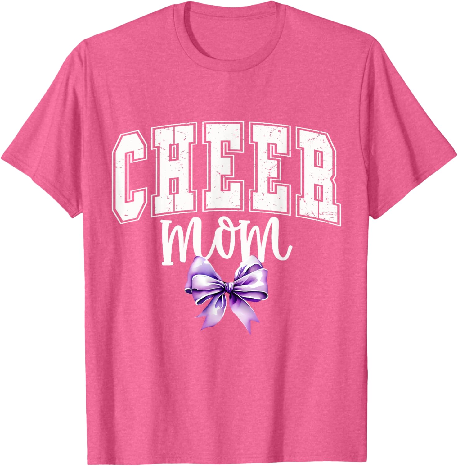 Cheer MOM Coquette Purple Bow Cheerleader T-Shirt for Supportive Moms - 1