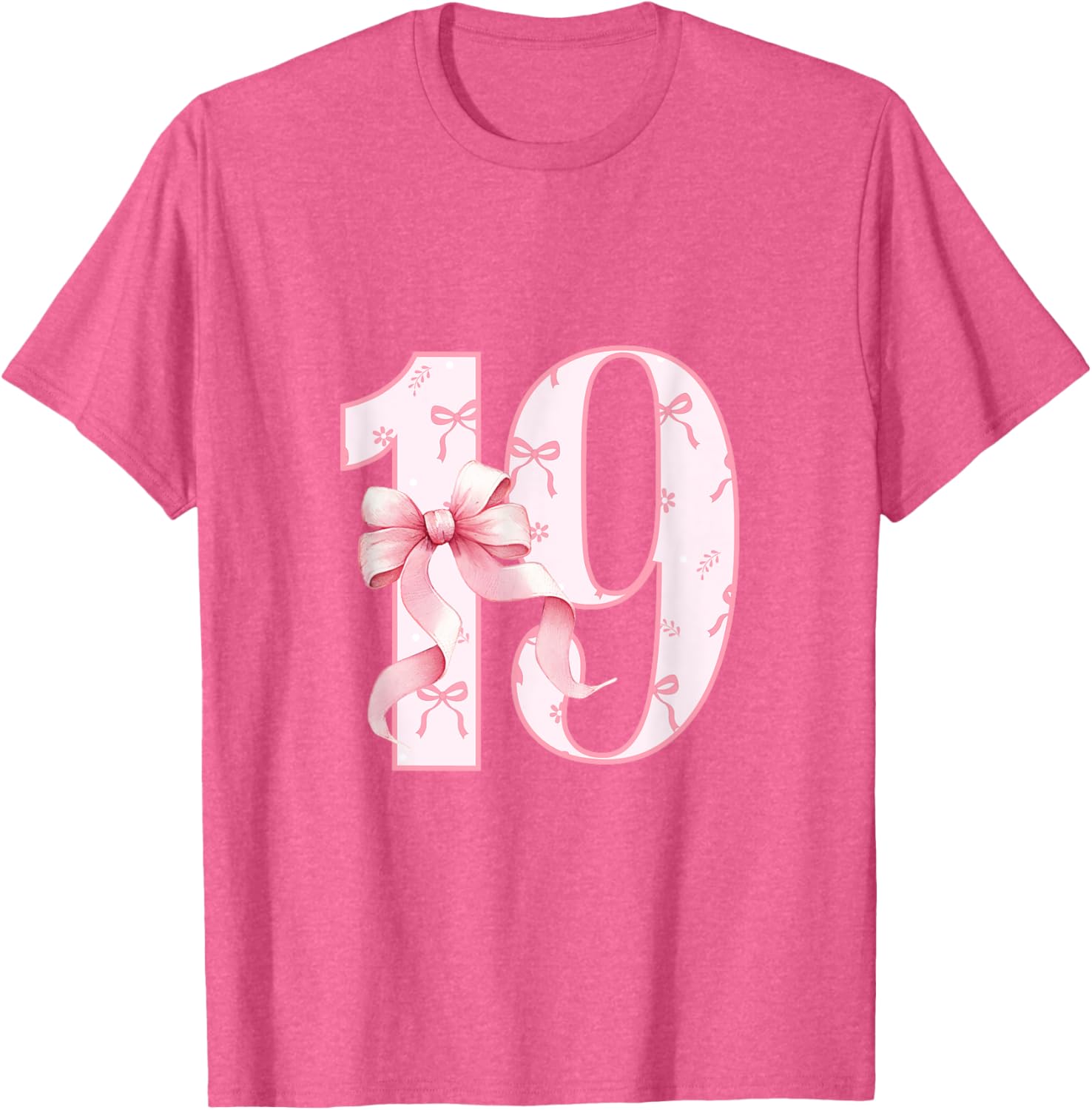 Cute Pink Coquette Bow 19th Birthday Girl T-Shirt for Celebrations - 14