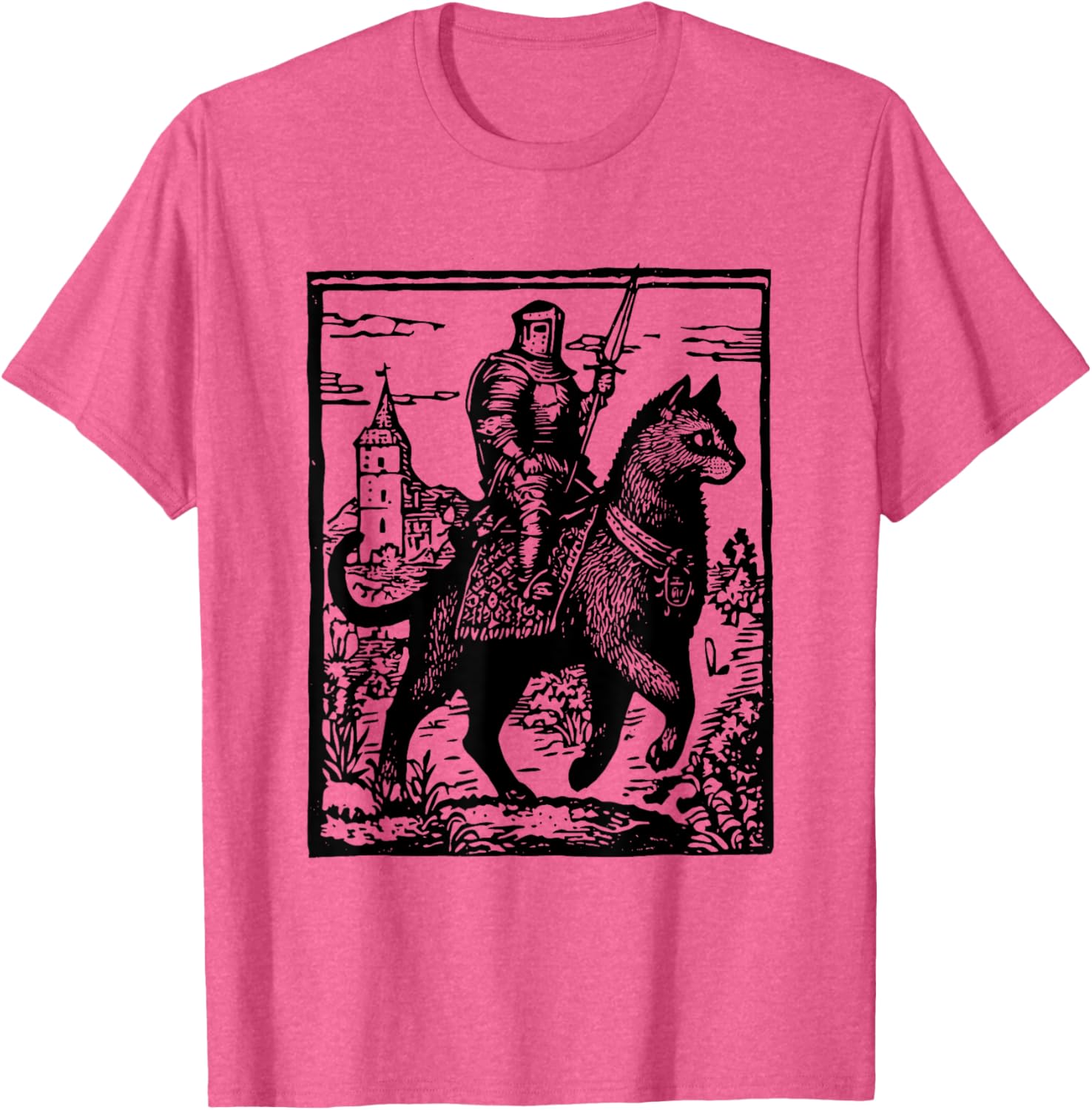 Funny 90s Knight Cat Rider T-Shirt | Retro Dark Art Cat Meme Tee - 8