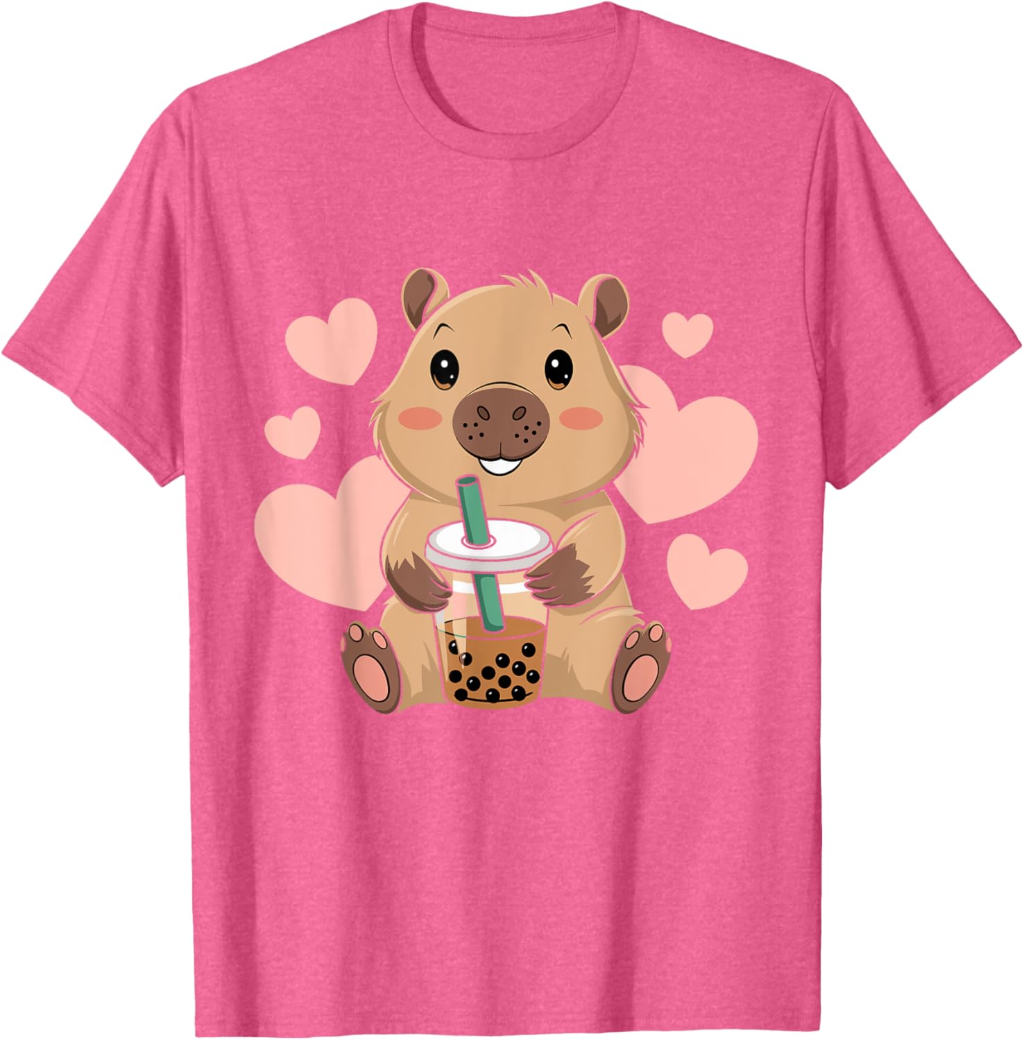 Cute Capybara Boba Tea T-Shirt for Women and Girls - Adorable Bubble Rodent Design - 1