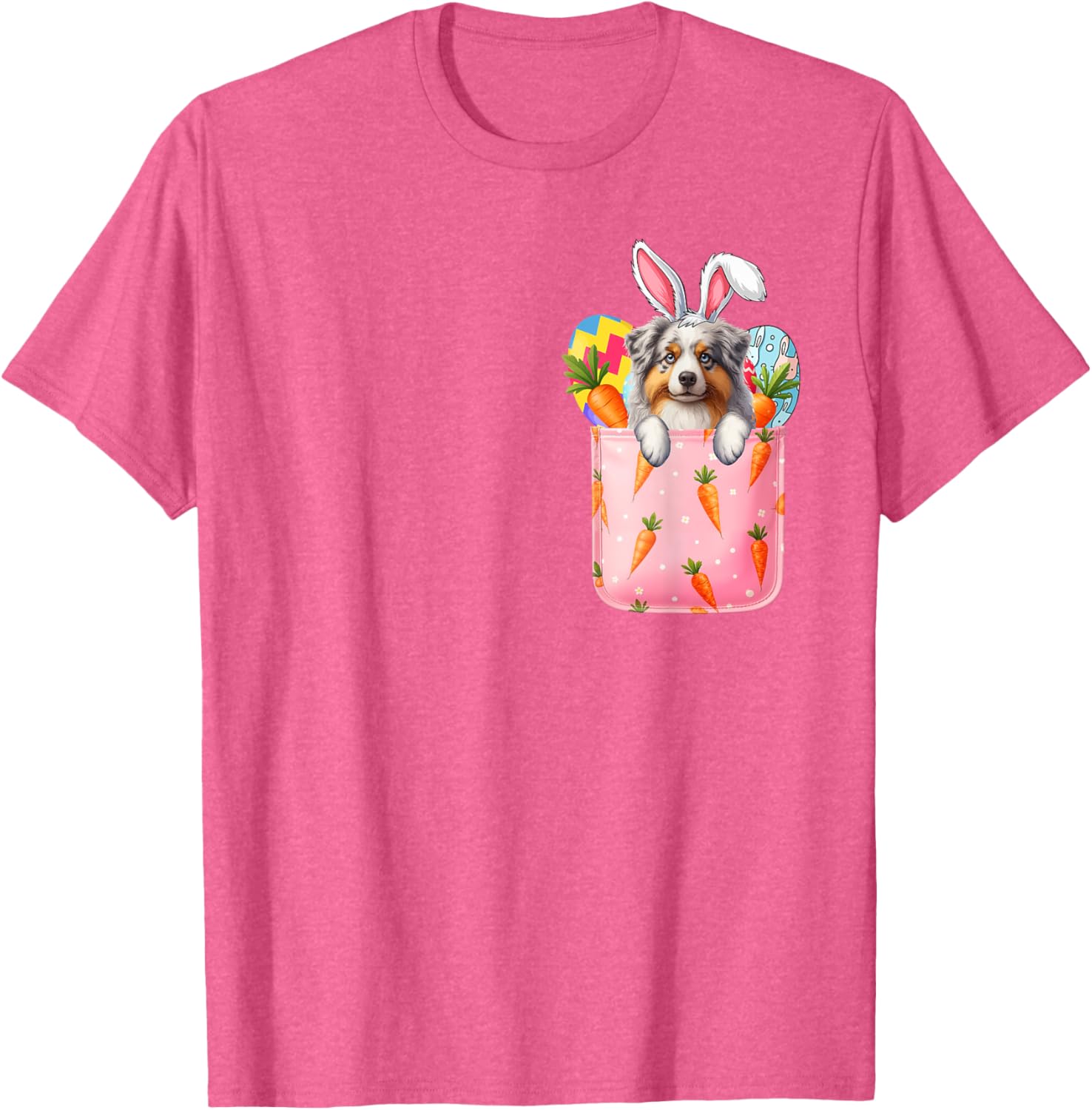 Easter Bunny Australian Shepherd Carrots Pocket T-Shirt for Pet Lovers - 25