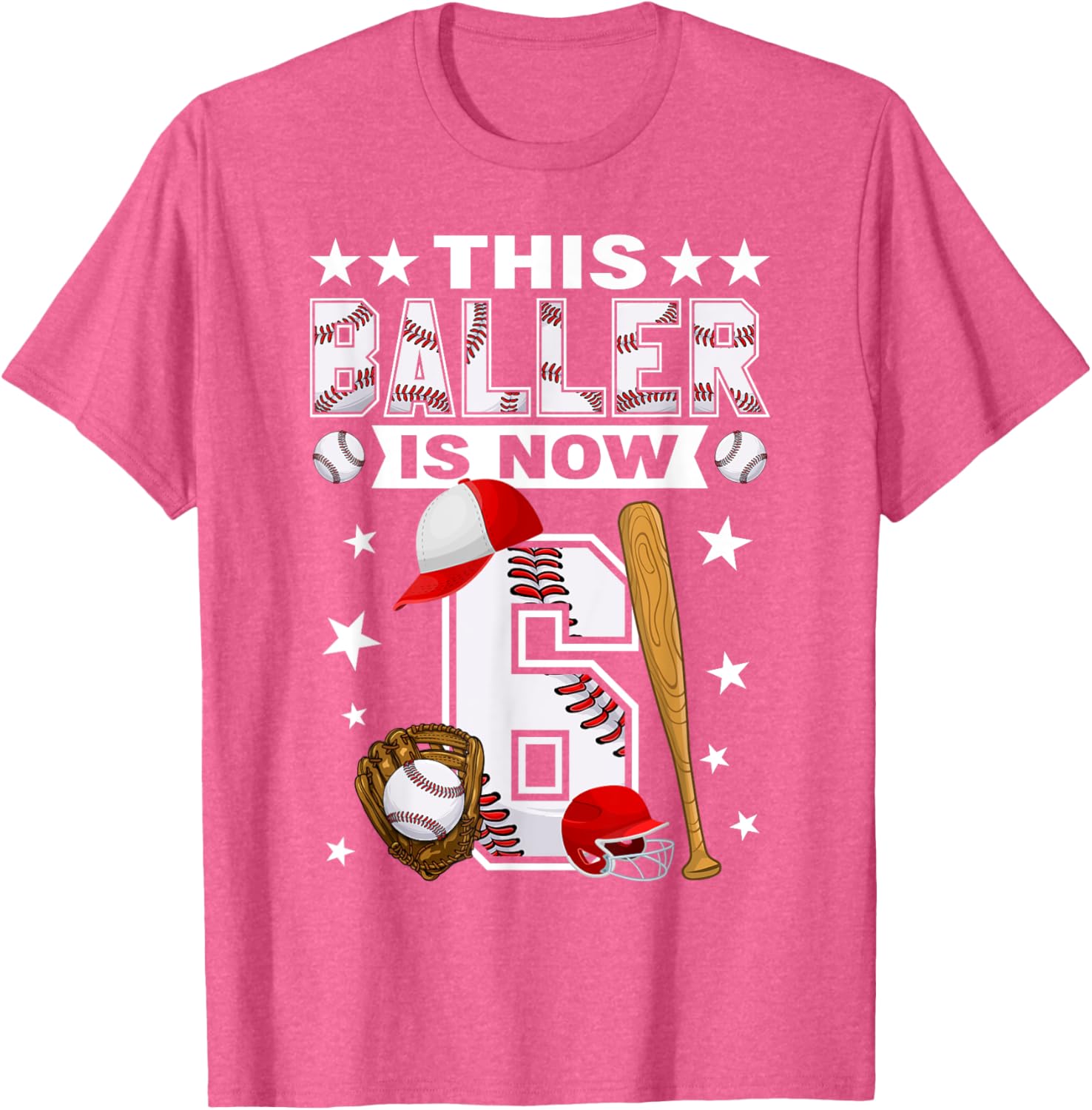 Cute 6 Year Old Baseball Lovers Boys T-Shirt for Kids Fun Style - 23