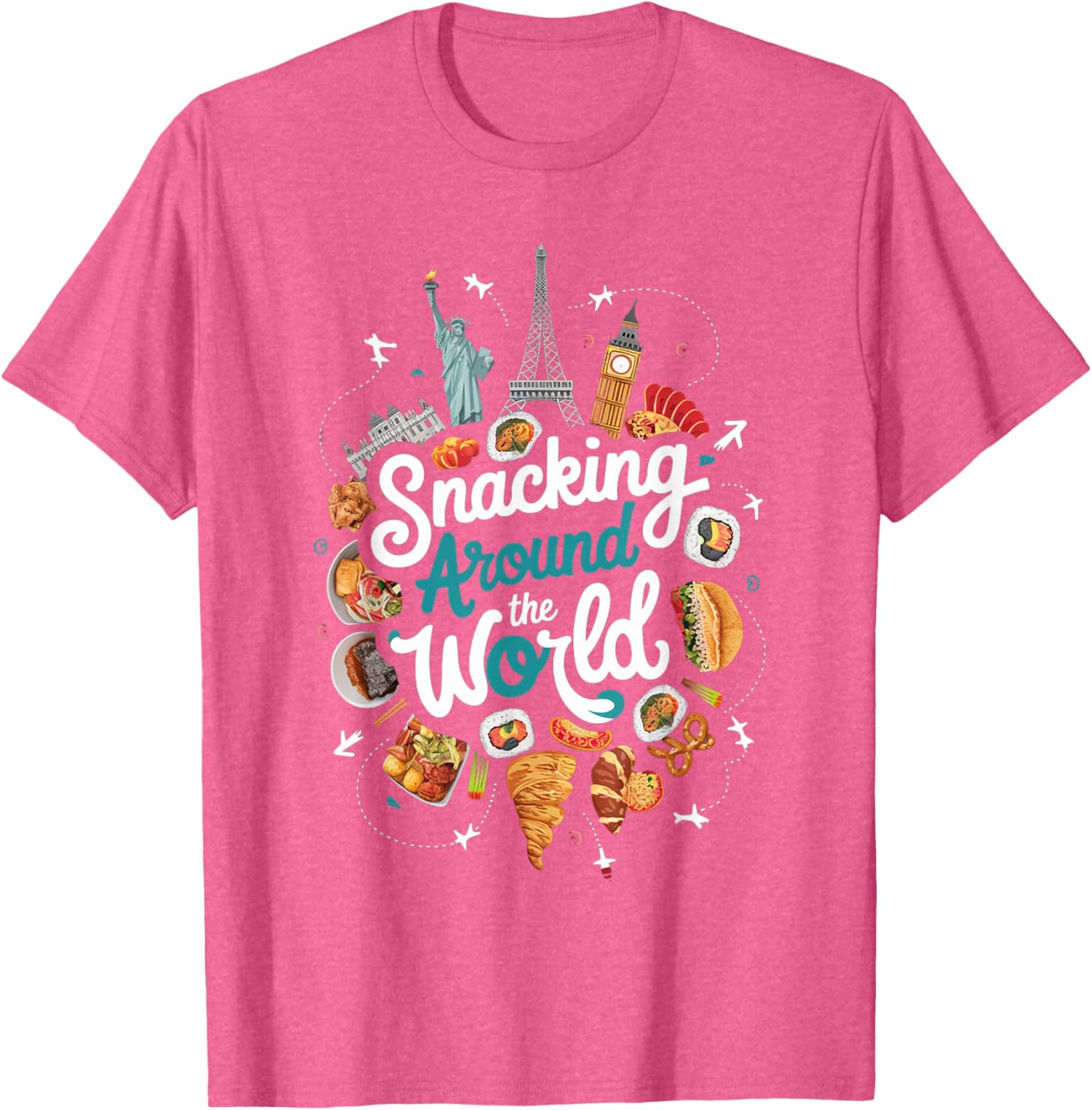 Snacking Around The World T-Shirt for Food Lovers in Travel Style - 1