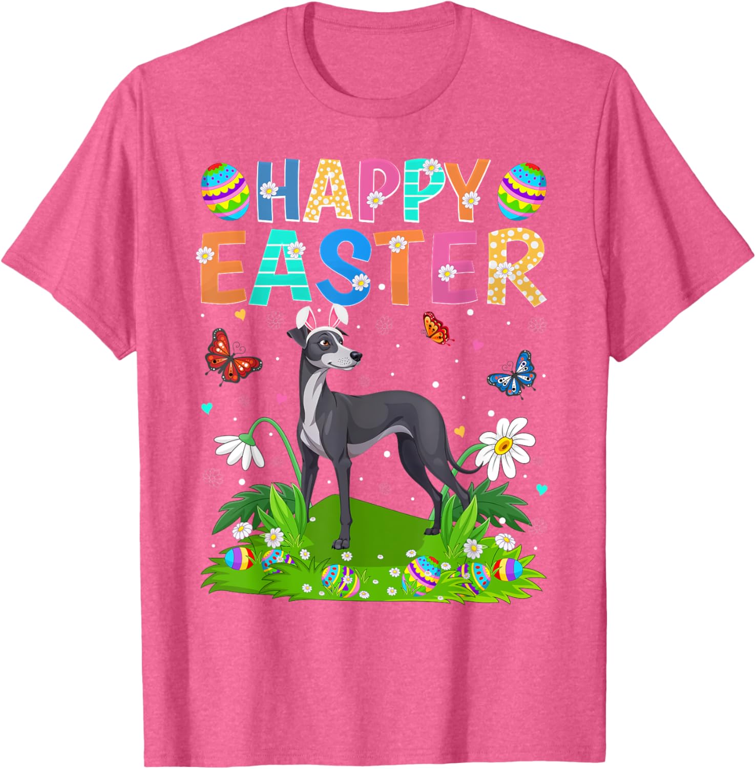 Greyhound Easter Egg Hunt T-Shirt with Bunny Ears for Dog Lovers - 24