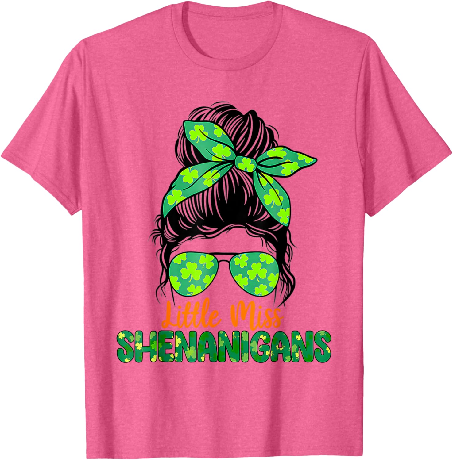 Messy Bun Little Miss Shenanigans St Patricks Day T-Shirt for Girls - 11