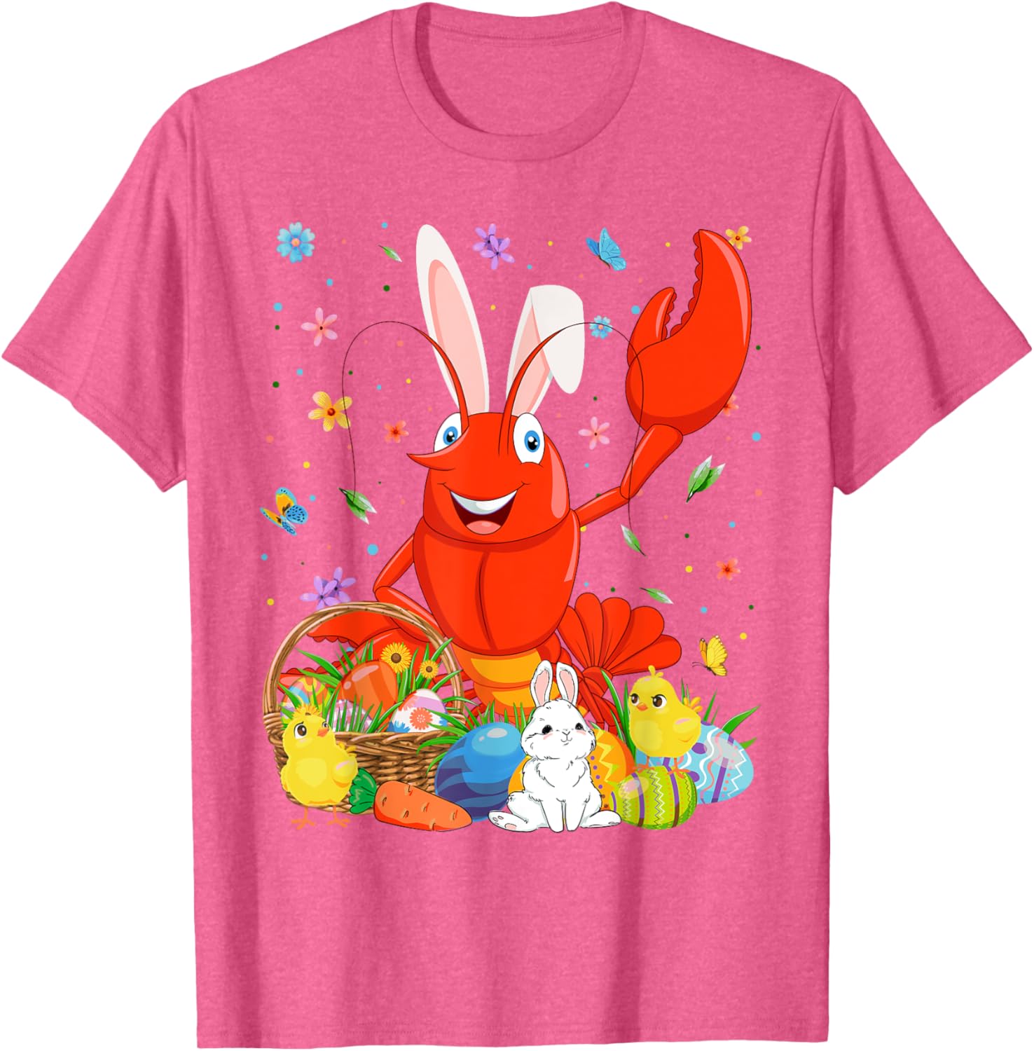 Cute Crawfish Bunny Ears Easter Eggs Basket T-Shirt for Happy Easter Day - 23