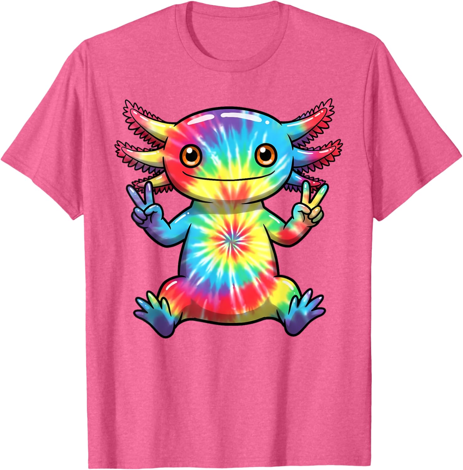 Cute Axolotl Peace Sign Tie-Dye T-Shirt for Colorful Hippie Vibes - 27