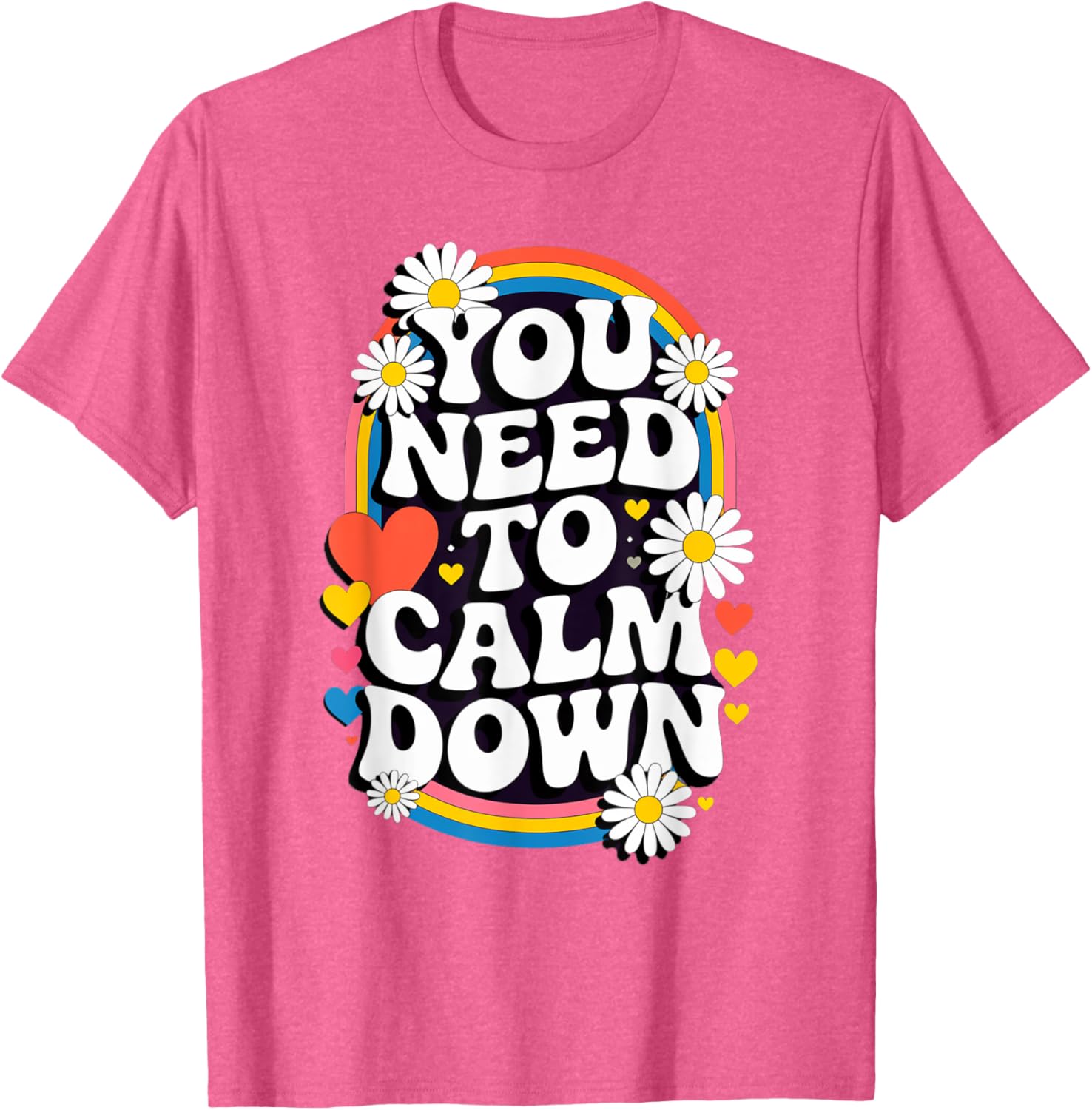 Groovy Rainbow Daisy T-Shirt for Calm Vibes and Fun Gifts - 2